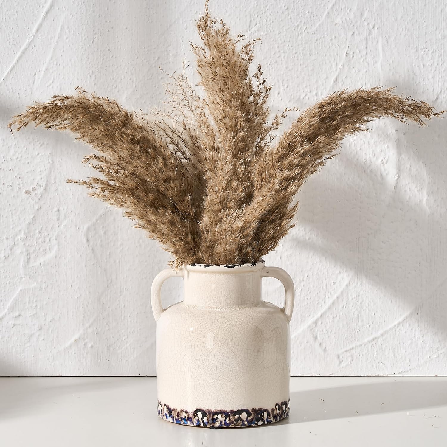 Emotionally Grounded Vase, Vaseking Ceramic Rustic Vase with 2 Handles, 5.83 inch Minimalist Decorative Farmhouse Vases for Home Decor, Living Room, Enterway, Table Decoration, White - Image 2