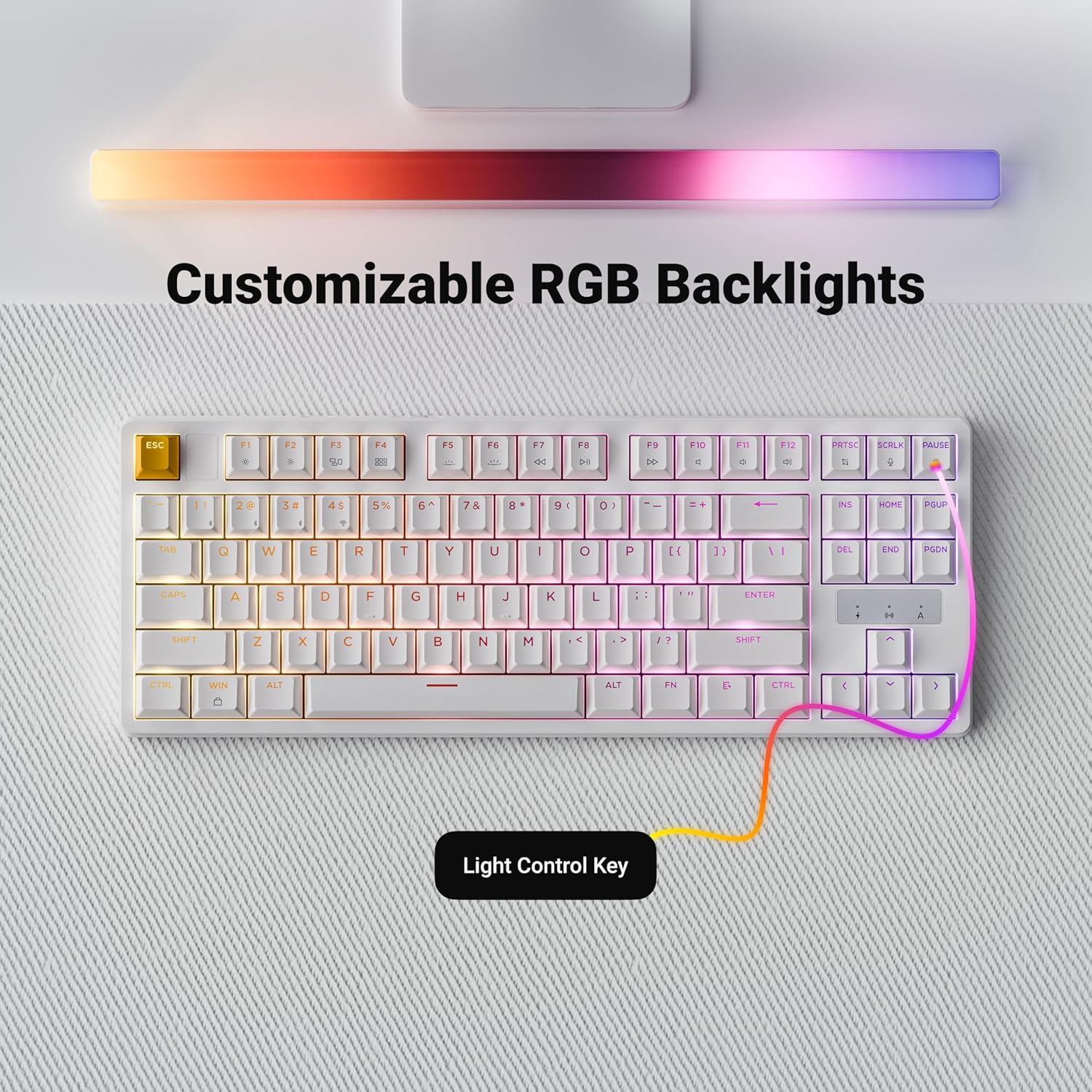 Keychron KJ4 Wireless Custom Mechanical Keyboard, 2.4 GHz Bluetooth QMK 80% Layout RGB, Hot-swappable Red Switch Compatible with Mac Windows Linux, 3750mAh Fast Charge Battery for Gaming - White