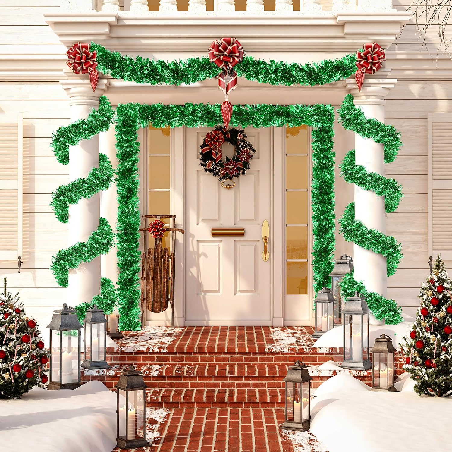 Sggvecsy 49.2Ft Christmas Tinsel Garland Xmas Tree Decorations Christmas Metallic Twist Garland Hanging Decorations Ceiling for New Year Party Birthday Holiday Indoor Outdoor Supplies(Xmas Green) image 4