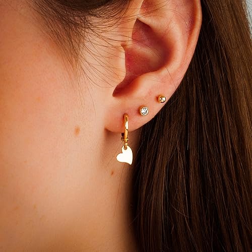 Miniatura 9 de Textured Disk Charm 14K Gold Clasp Closure Dangle Earrings, Trendy Huggie Hoop With Charm Earrings, Hypoallergenic Nickel Free, Lightweight Huggies