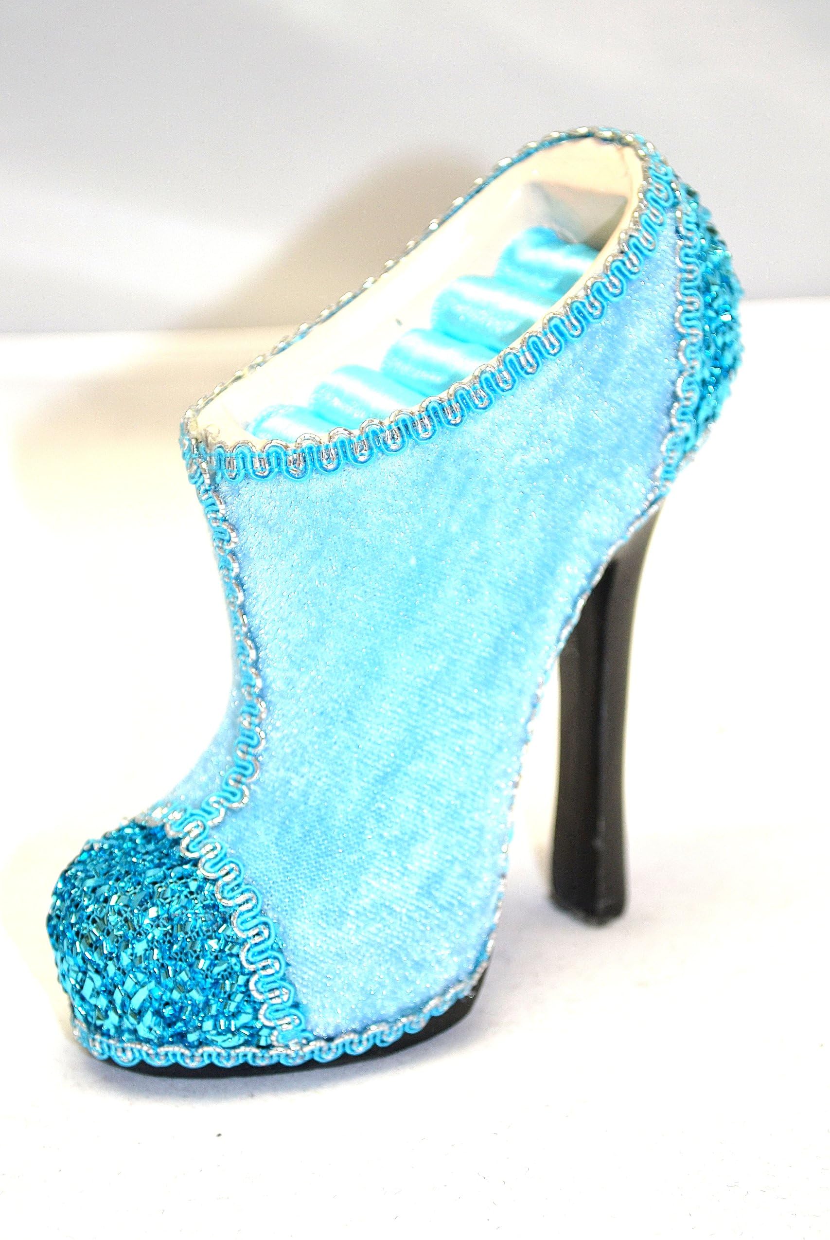 Blue Two Tone Velvet High Heel Ankle Bootie Ring Holder Shoes