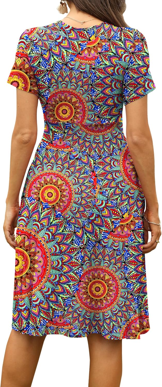 WEACZZY Women's Summer Short Sleeve Casual Dresses V-Neck Floral Party Dress with Pockets - Image 4