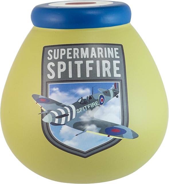 Pot Of Dreams Box | Supermarine Spitfire Money Break to Open Piggy Keepsake or Savings Bank Pot | Perfect Practical Gift for Adult & Kids | Ceramic | Khaki, Multi, One Size