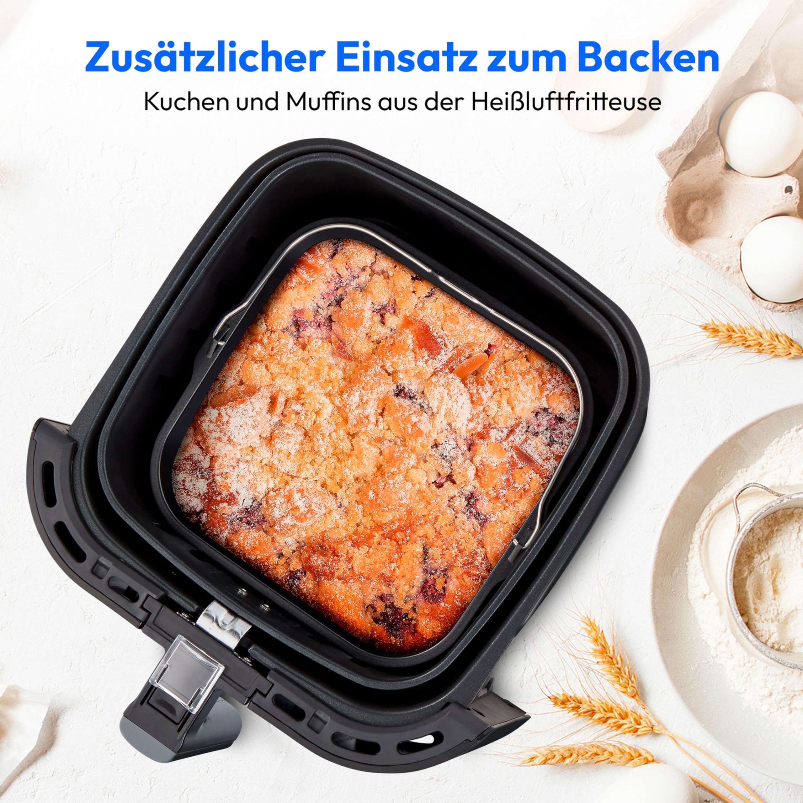 MEDION E40 XL Heißluftfritteuse (5,2 Liter, Airfryer, 2.150 Watt, 9 Automatikprogramme, Backfunktion, ölfreies Frittieren, Touch Bedienfeld, LED Anzeige, MD 11740) schwarz