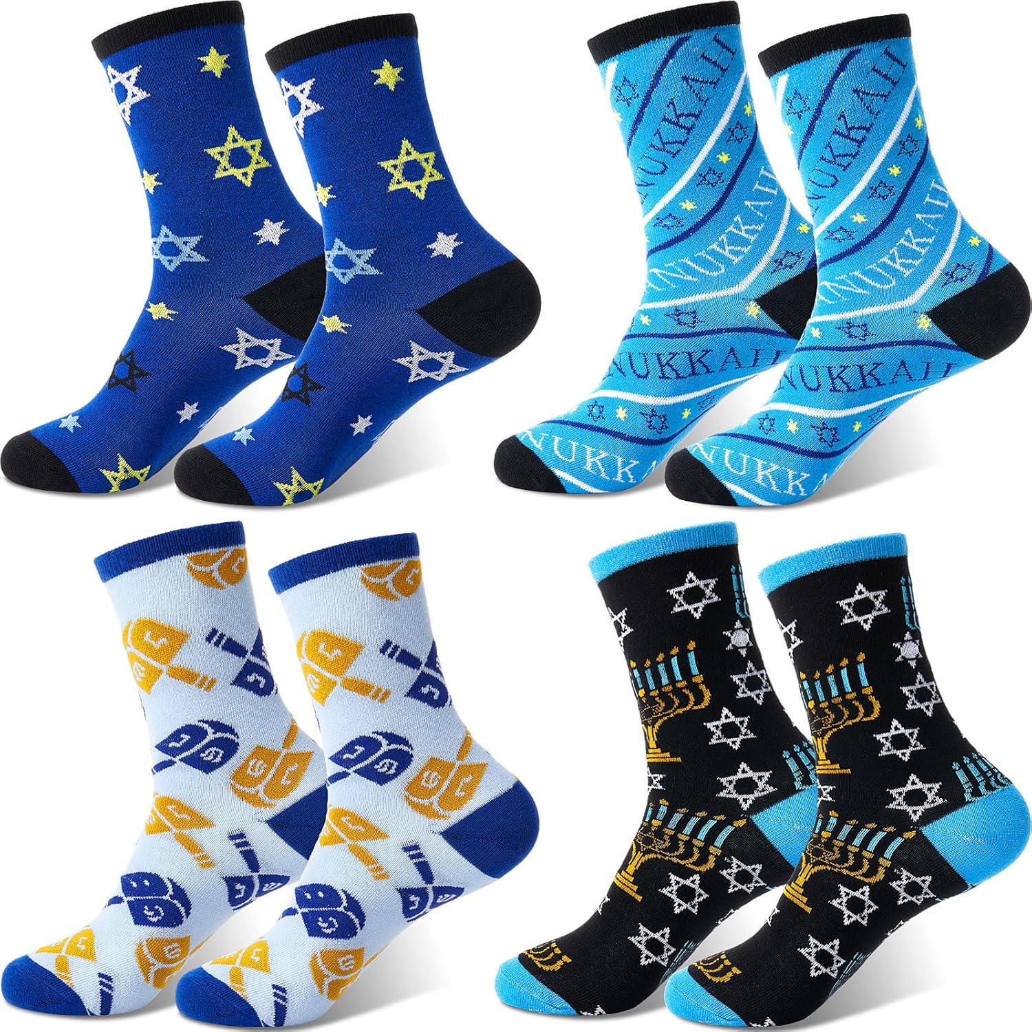 Cozypower 12 Pairs Hanukkah Crew Socks Novelty Holiday Christmas Blue Socks for Men Women Funny Gifts