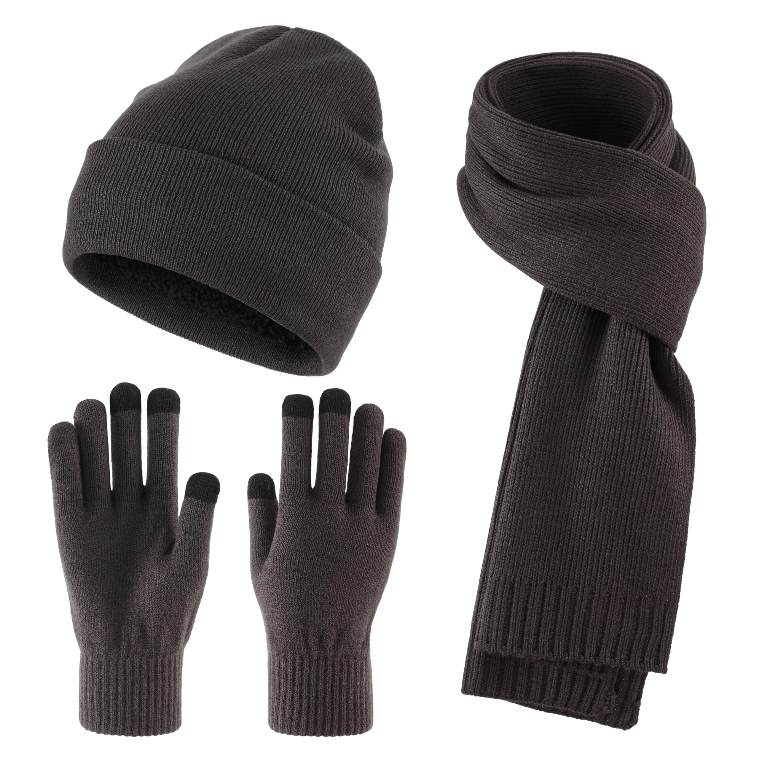 Home Prefer Men's Knit Beanie Hat Scarf Gloves Cold Weather Set Long Neck Scarf Touchscreen Gloves Winter Hat for Men