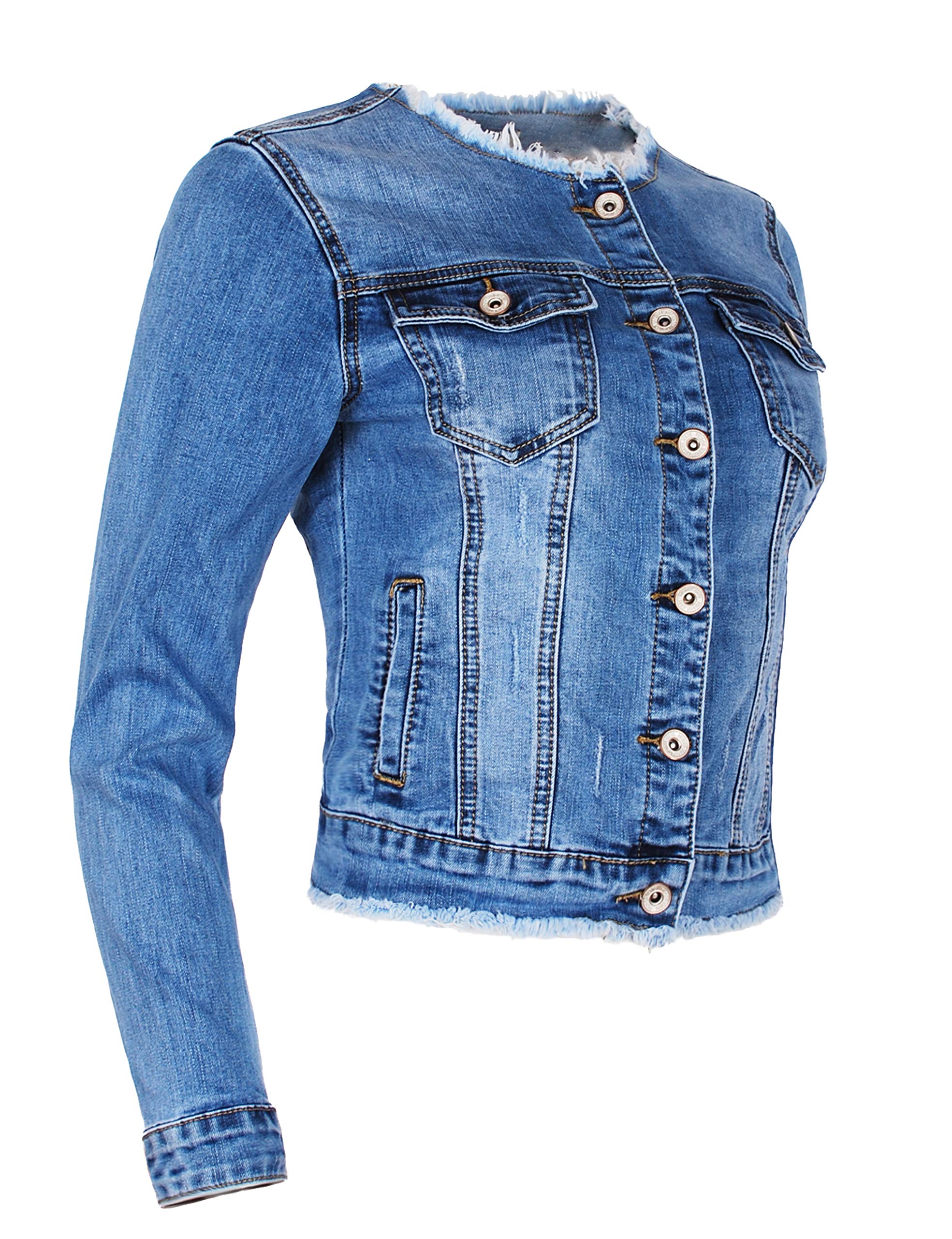 Fraternel Giacca di Jeans Donna Blouson Denim sfilacciato