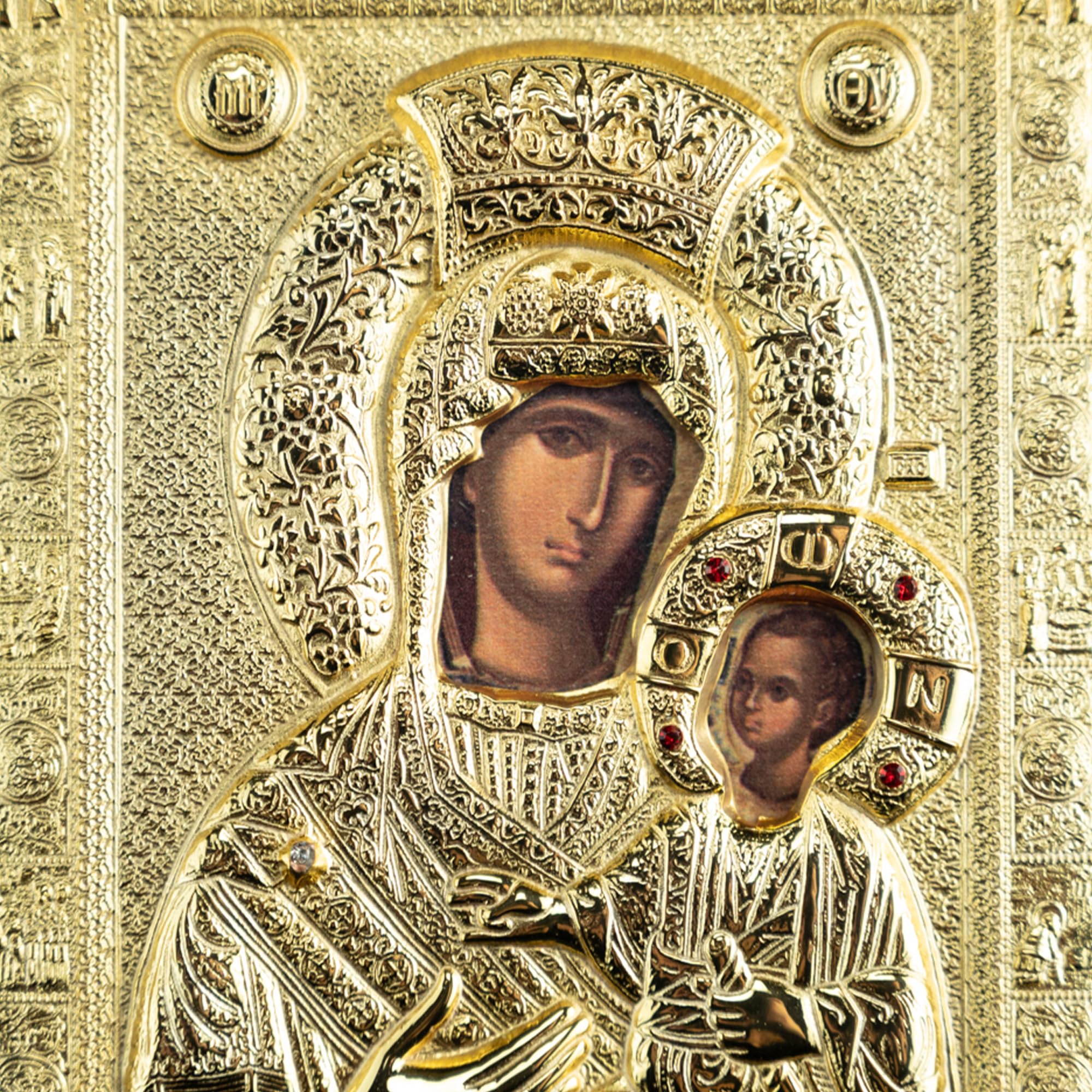 VATOPEDI MONASTERY Mother Of God Vimatarissa Replica of Miraculous Icon from Mount Athos (10 x 7 cm) - Round