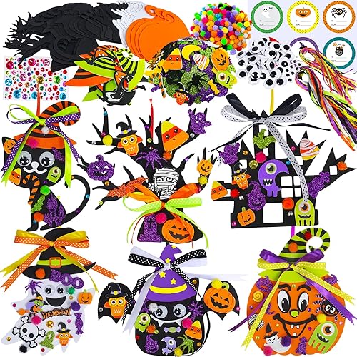 Winlyn Juego de 24 juegos de manualidades de Halloween, calabaza, fantasma, murciélago, árbol negro, adornos de decoración, juegos de arte,