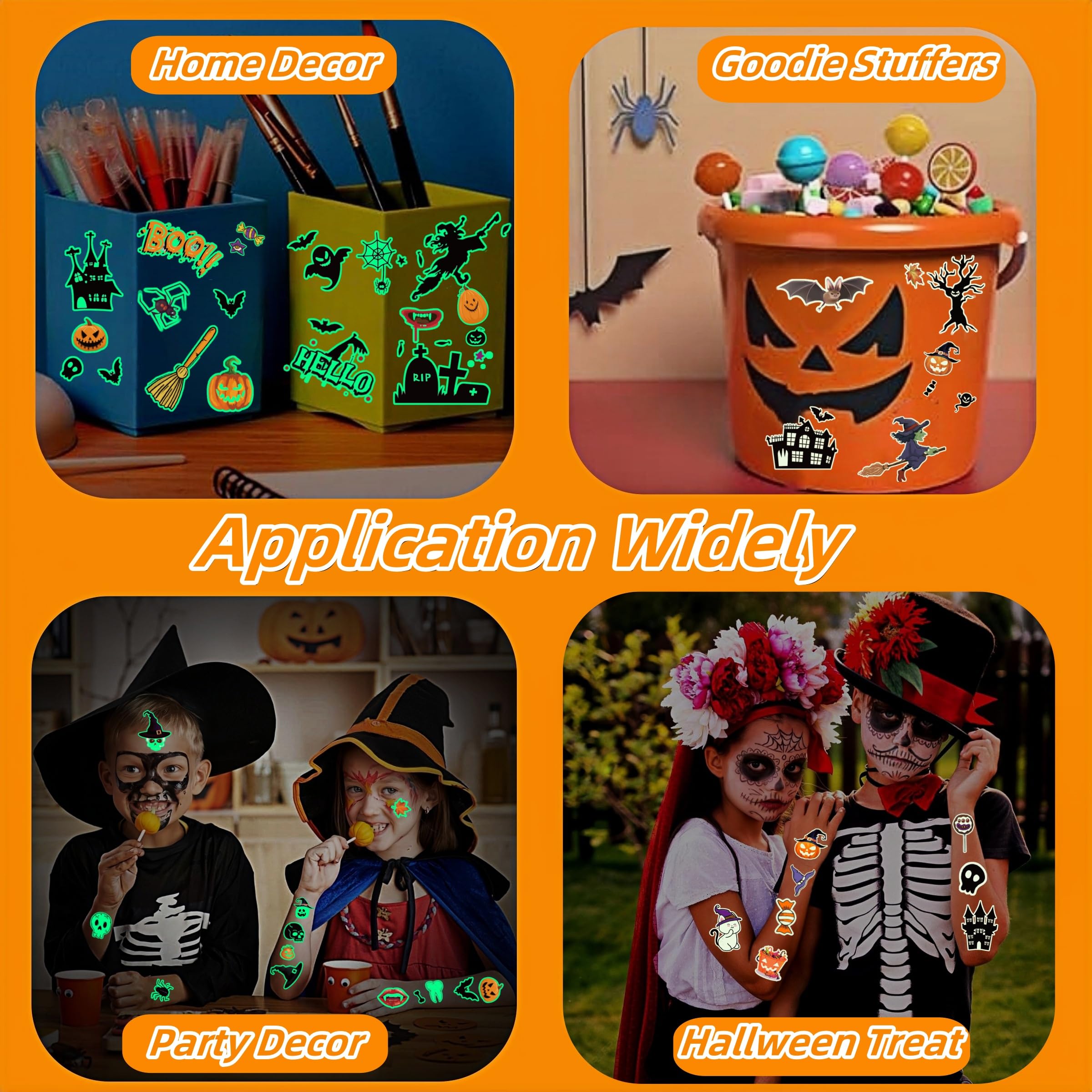 200+ tatuaggi di Halloween per bambini, tatuaggi per Halloween, festival, trucco per bambini, tatuaggi luminosi, tatuaggi adesivi decorativi per bambini, regalo per ragazzi e ragazze dai 3 ai 12 anni