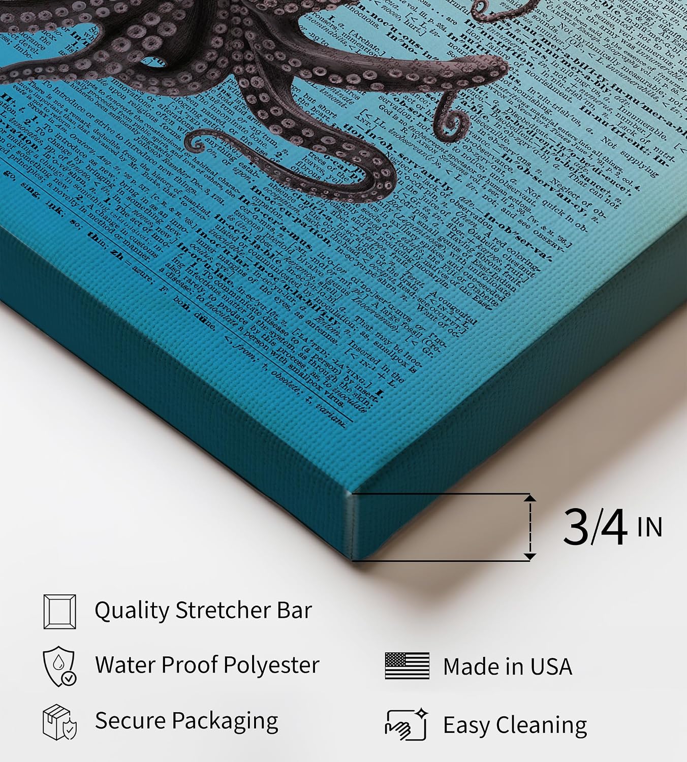 Poster Master Deep Sea & Kraken Canvas - Octopus and Ship Print - Dictionary Art - Gift for Men, Women - Nautical Wall Decor for Home, Ocean or Beach House - 8x10 STRETCHED Canvas