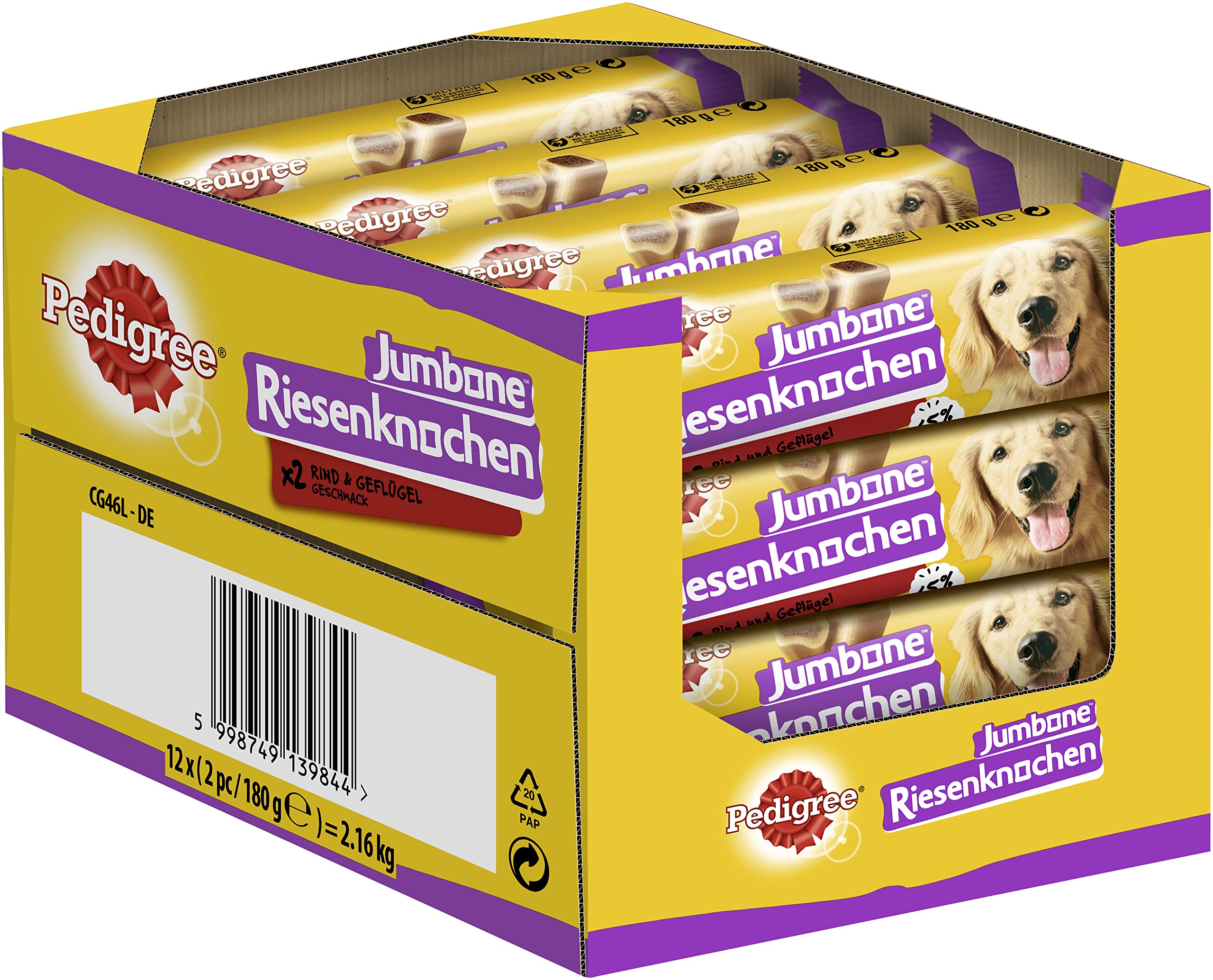 Pedigree Lot de 24 friandises géantes pour Chiens de Taille Moyenne avec bœuf et volaille (12 x 2 pièces)