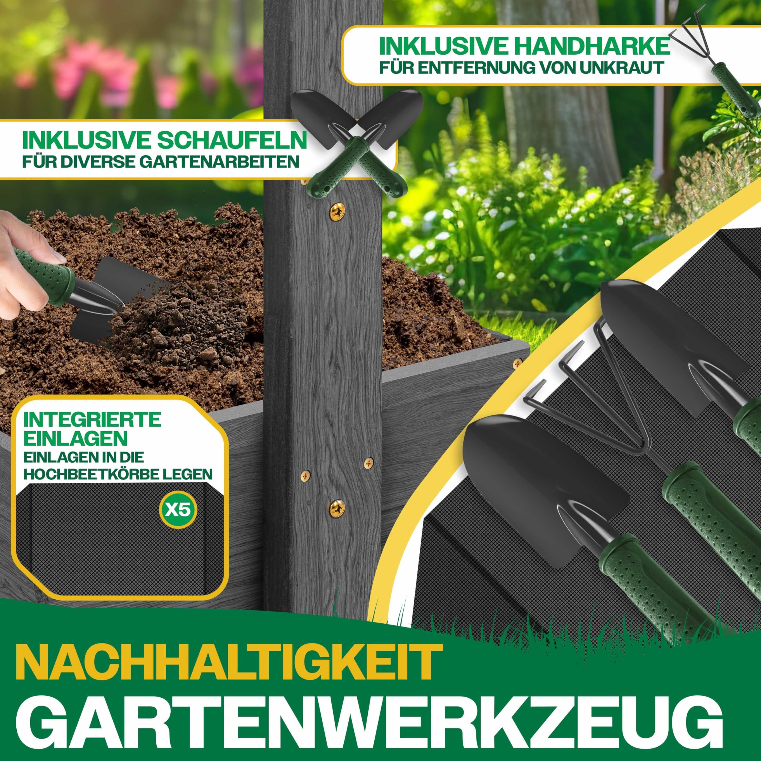 KESSER® Huerto Elevado con Estanterías Macetero de Flores Escalera de Flores Escalera de Plantas Huerto de Verduras Huerto de Hierbas Maceta de Plantas con Tela de Jardín, Antracita, 5 Niveles