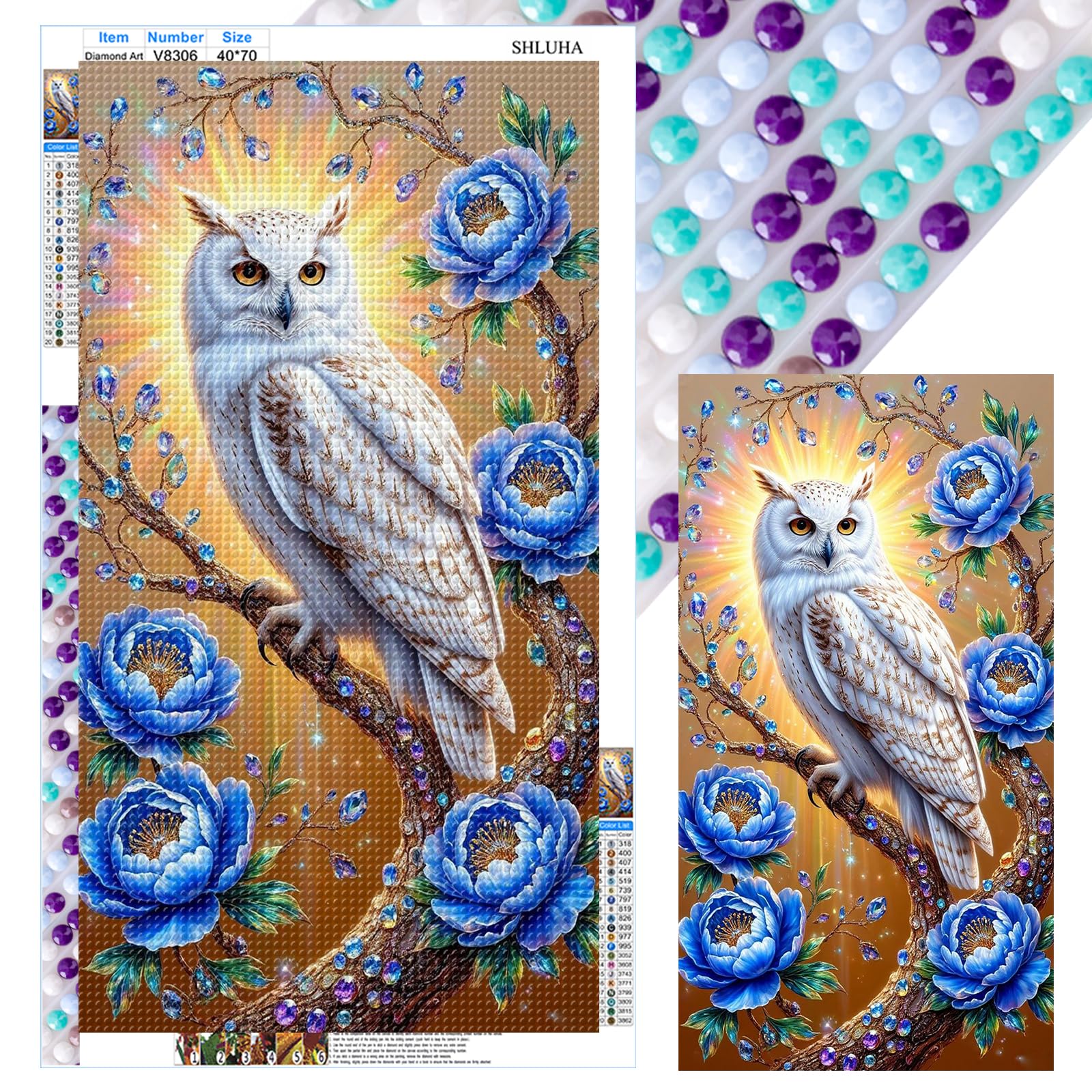 Poetrydraw V8306 Owl Full Diy 5D Round Drill Gem Art Diamond Art Painting Kits For Adults/Beginners Gift Idea Home Wall Decor Diamond Art Kits 15.75X27.56in (V8306)