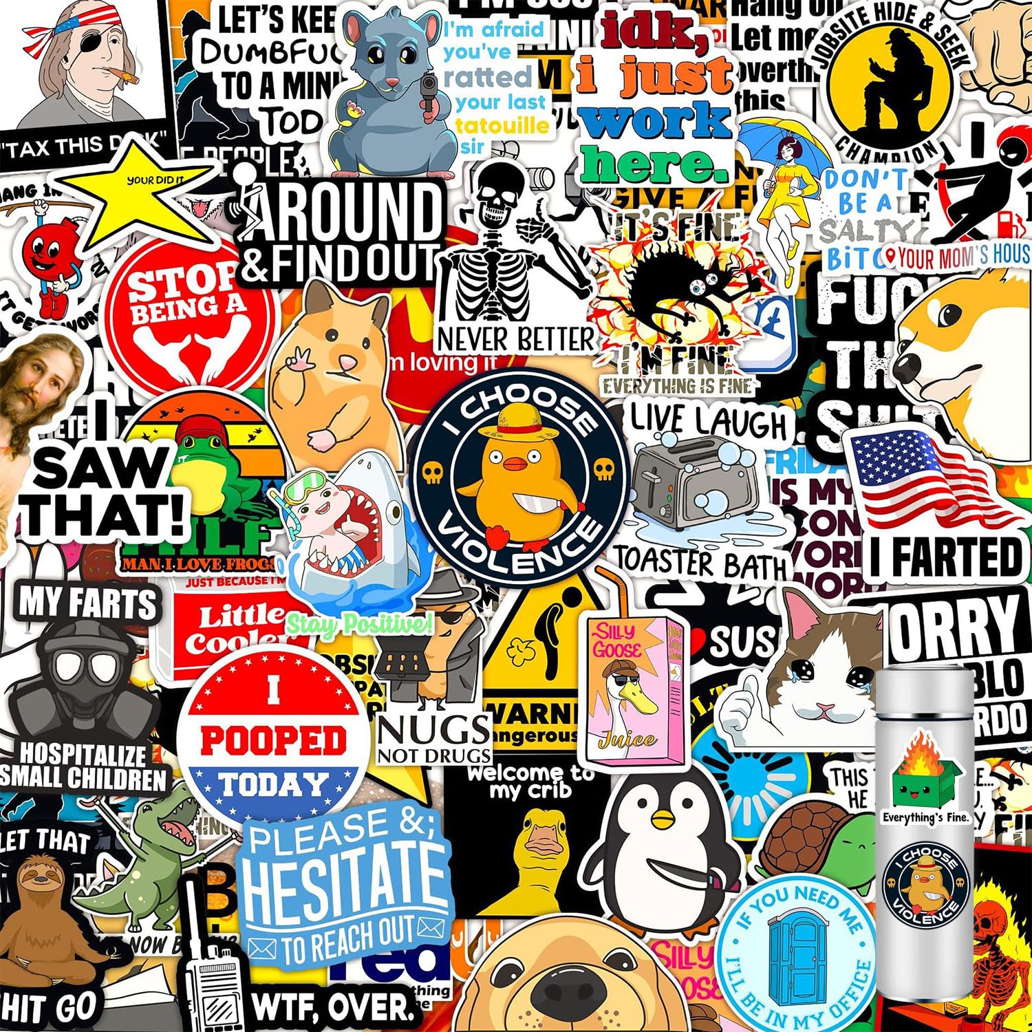 Muiltvoe 120 Pcs Funny Stickers for Adults, Scrapbook Stickers for Kindle | Prank Hilarious Sticker Pack | Waterproof Cool Sticker for Laptop, Hard Hats, Sarcastic, Scrapbooking Decals