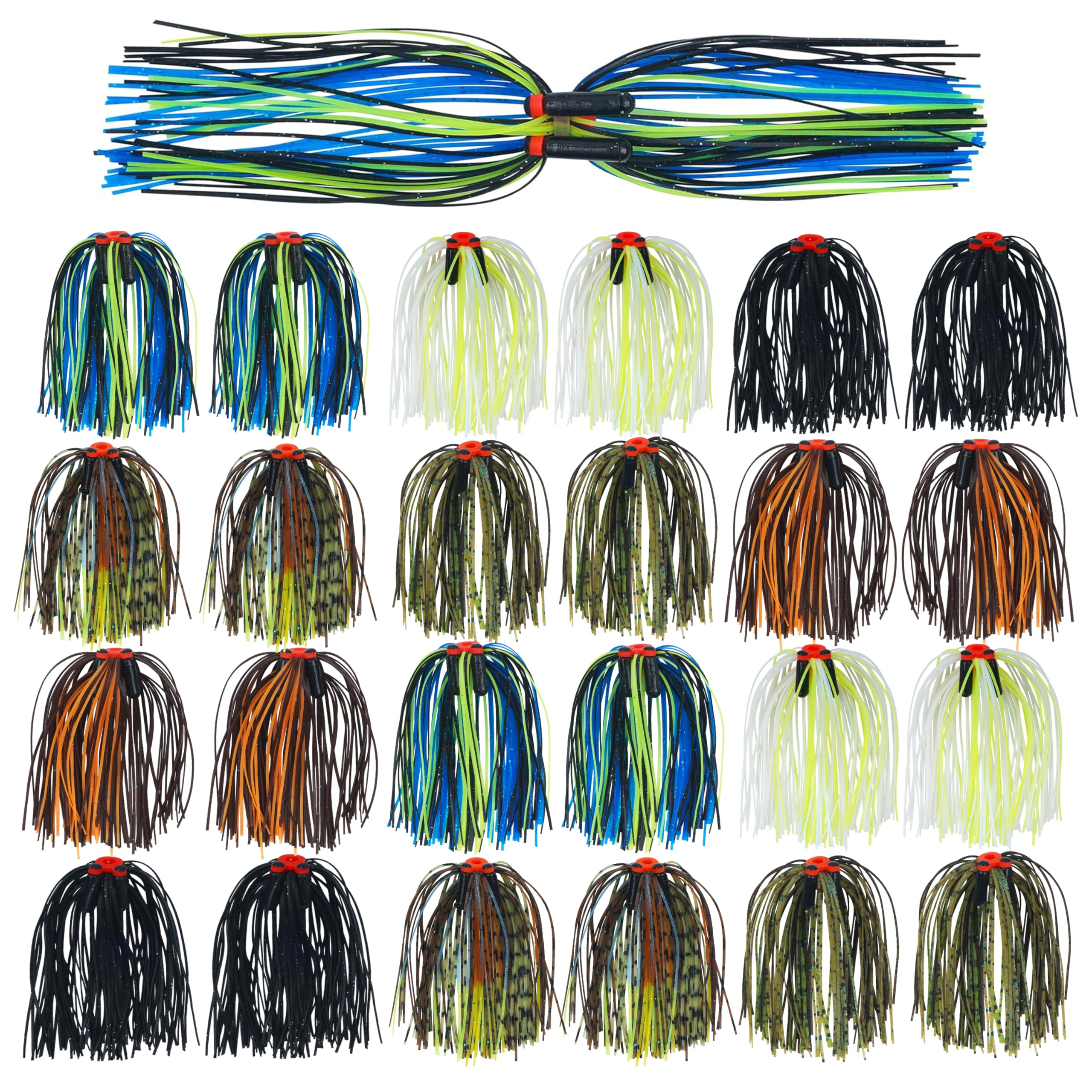 Silicone Spinnerbait Skirts with Tube Rattles - 50 Strands Replacement DIY Buzzbait Squid Jig Spoon Bass Spinner Baits Skirts Fly Tying Materials