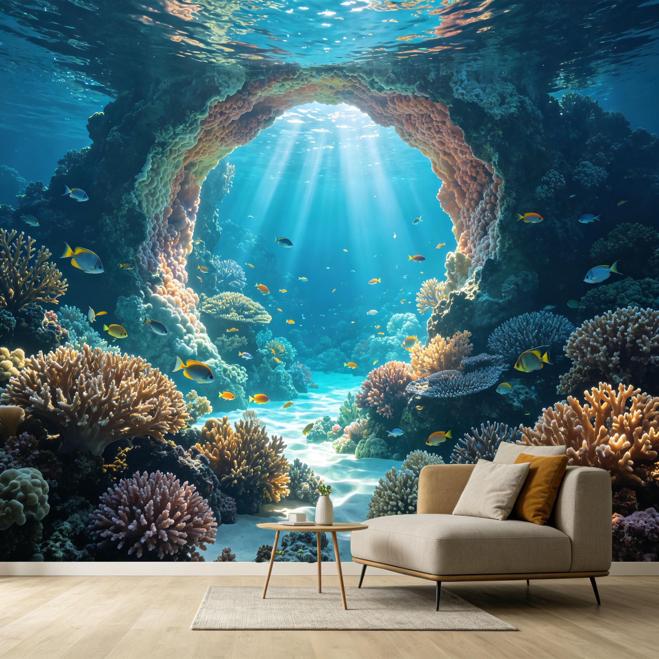 Custom Size Wall Murals Ocean Marine 3D Trompe L'Oeil Coral Reef Tropical Fish Underwater Scenery SelfAdhesive Wall Fabric Removable Large Wallpaper for Living Room