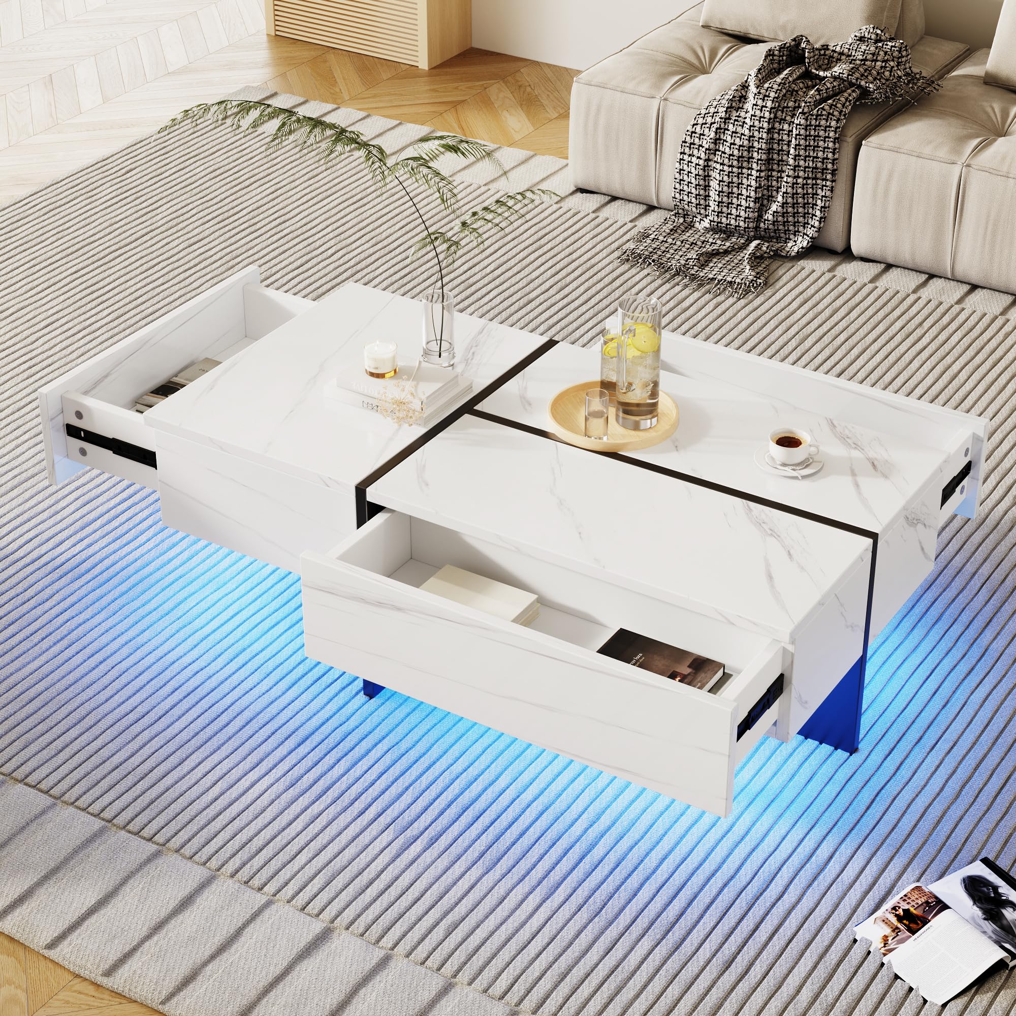 Tavolino Merax Regolabile In Altezza Con Vano Nascosto E Ripiano – Grigio E Bianco, 100x98x65 Cm, Con Ruote E Cassetti