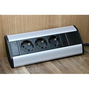 Regleta de 3 enchufes Schuko para cocina, oficina, de aluminio, con