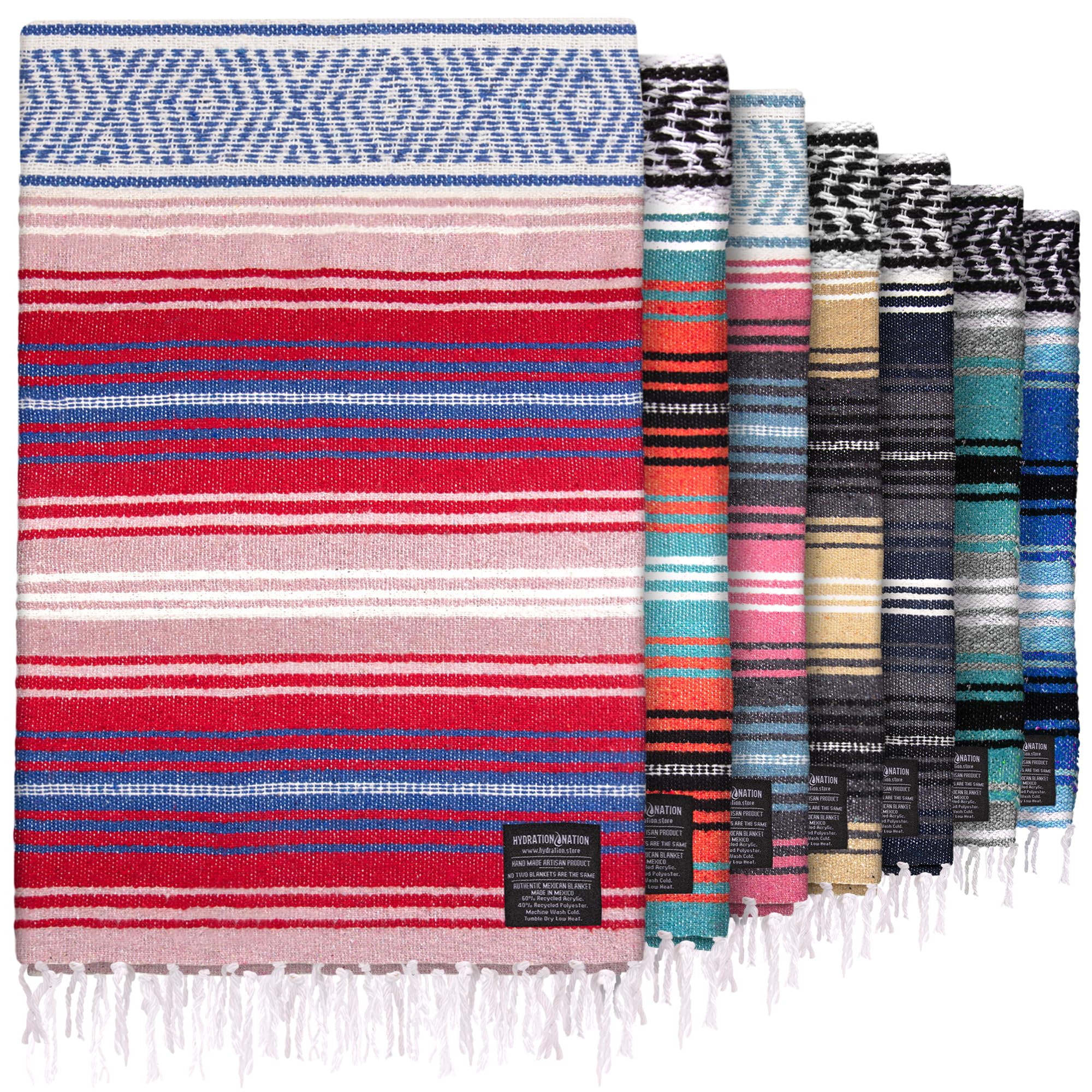 Hydration Nation Coral Authentic Mexican Serape Blanket - Soft & Durable - Lightweight Falsa - 70"X50"