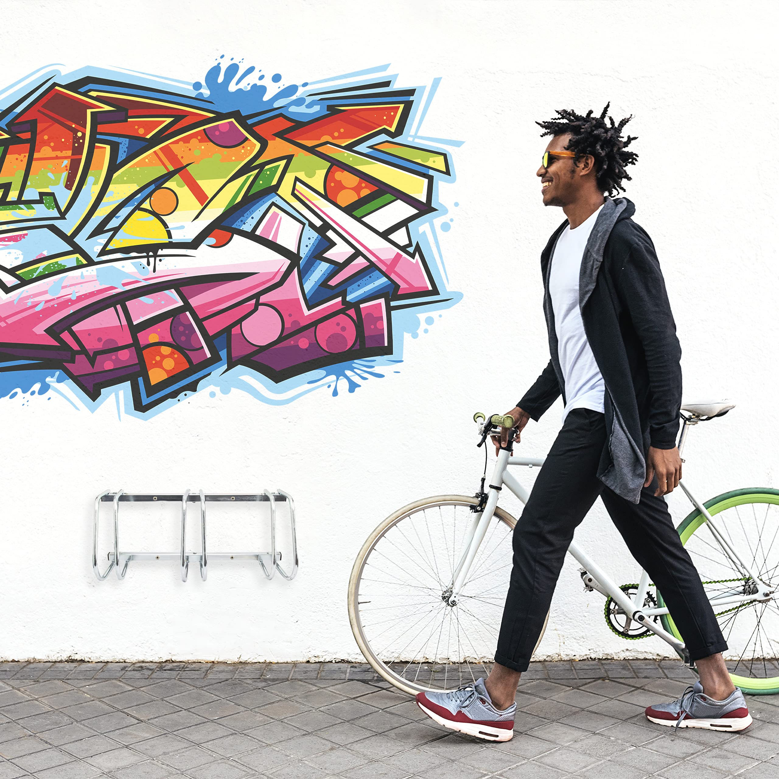Relaxdays Stand Portabici per 3 Biciclette, Montaggio alla Parete e al Pavimento, Misure HxLxP: 26 x 73 x 32 cm, Argento