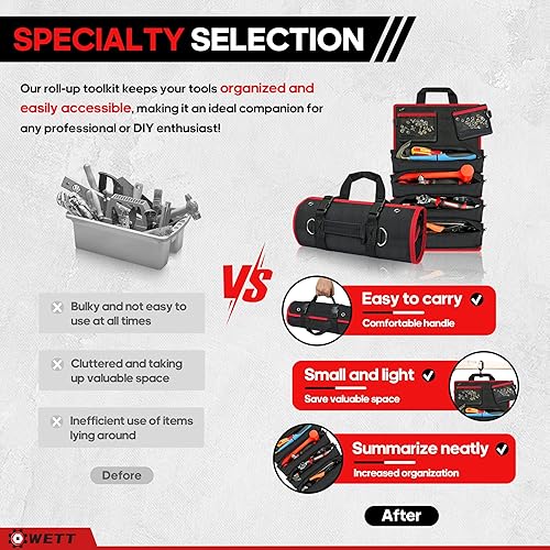 Miniatura 6 de WETT Bolsa de herramientas enrollable, bolsa organizadora de herramientas resistente de 22 pulgadas con bolsillos desmontables, 6 bolsillos para