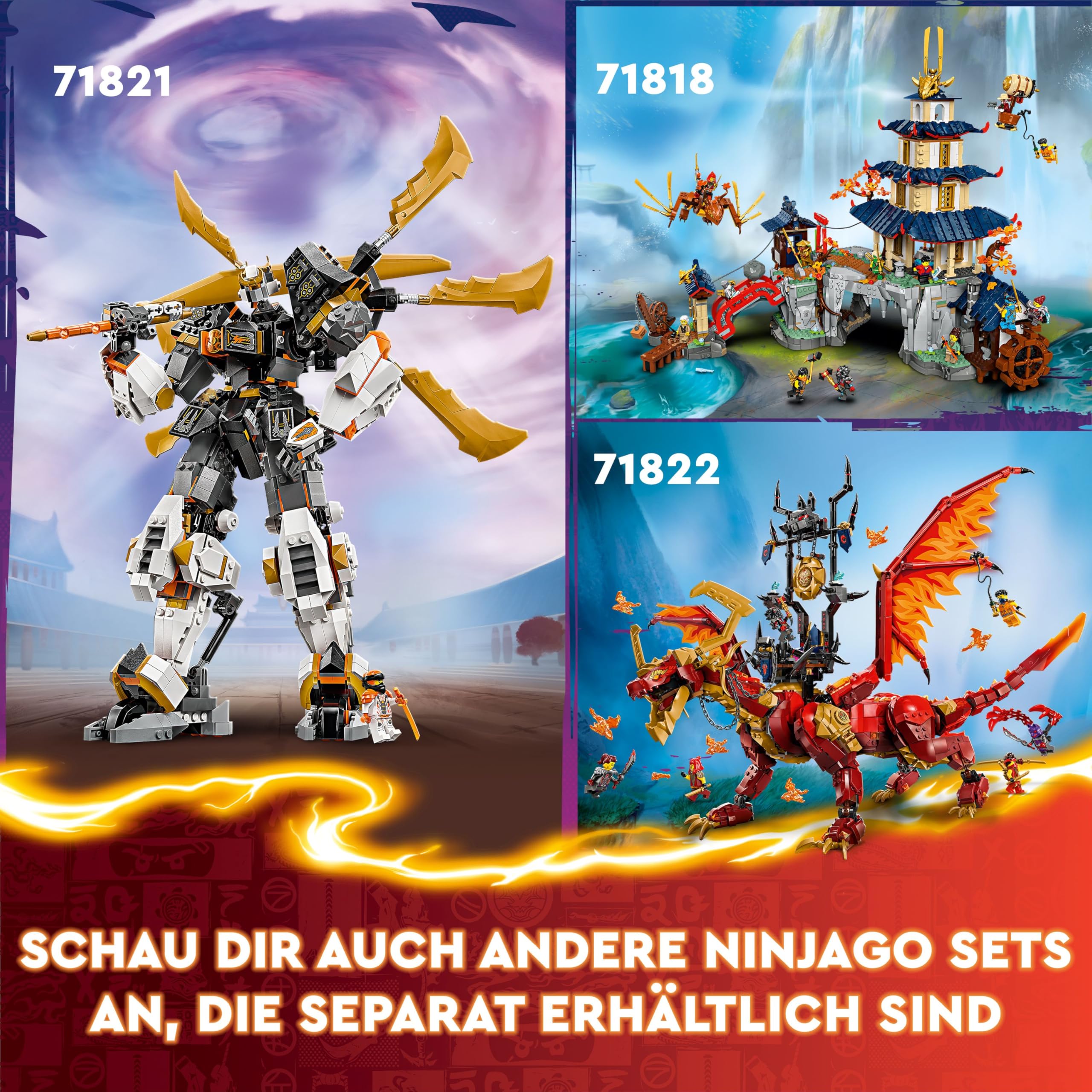 LEGO NINJAGO Turnier-Arena Abenteuer-Spielzeug für Kinder, Ninja-Spielset mit 6 Minifiguren, sammelbares Bauset, Geburtstagsgeschenk für Jungen und Mädchen ab 7 Jahren 71818