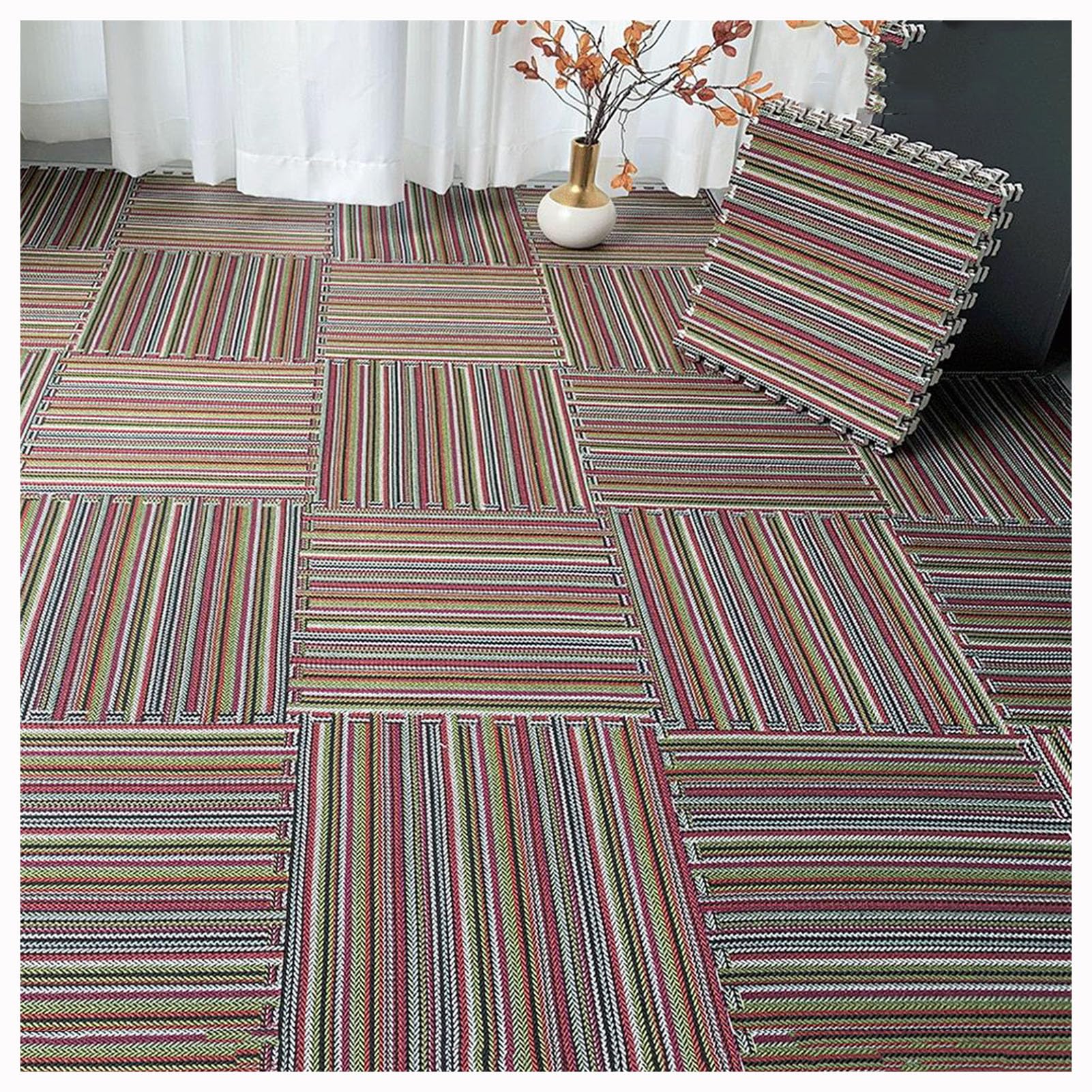 Tapis en mousse EVA en lot de 12 dalles de moquette emboîtables 30x30 cm rouge et vert pour enfant