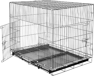 Amazon Basics Foldable Metal Wire Dog Cage/ Crate/ Carrier with Tray | For Large and XL Adult Dogs | 42 Inch | Black | Fol... Price In India