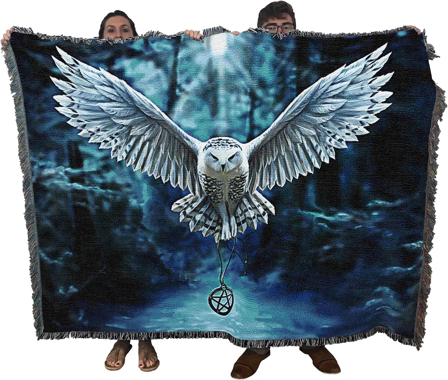 Pure Country Weavers Awake Your Magic Owl Pentagram Woven Blanket by Anne Stokes - Fantasy Gift Cotton Tapestry Throw - Made in The USA - 72" x 54"