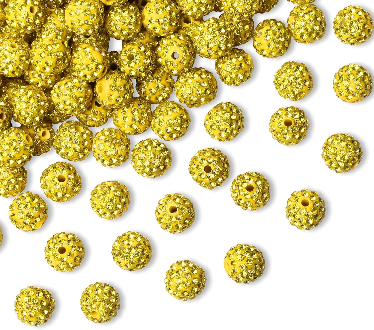 XianNVXi 120 Pcs 10mm Yellow Disco Ball Beads for Bracelet and Jewelry Making - Sparkly Bling Beads - Image 7