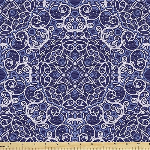 Vista 515 de Ambesonne Tela beige de The Yard, ilustración contemporánea de animales marinos en estilo retro, arte de caballito de mar de cangrejo de pulpo, tela