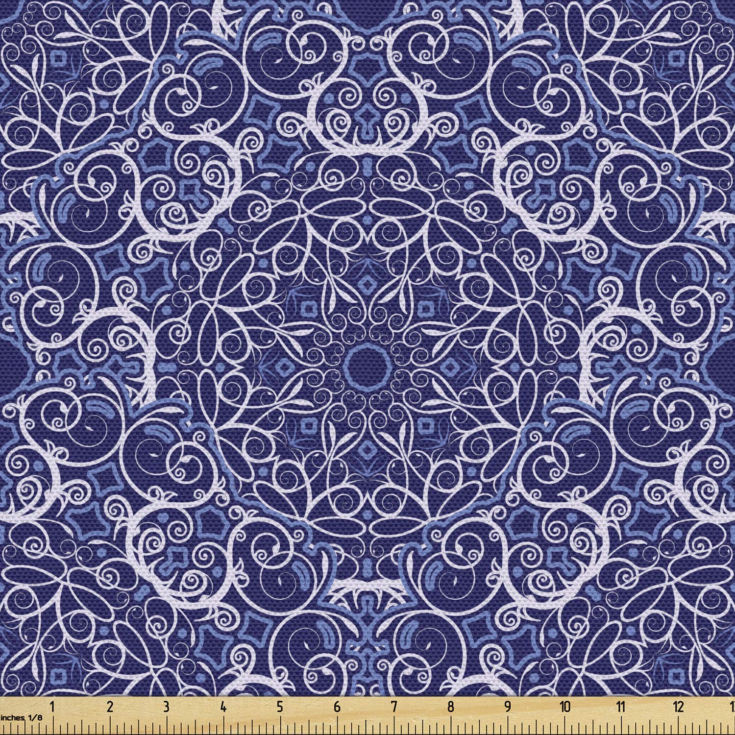 Ambesonne Mandala Fabric by The Yard, Circular Pattern Floral and Modern Bohemian Swirling Art Print Art, Decorative Fabric for Upholstery and Home Accents, 5 Yards, Purple White