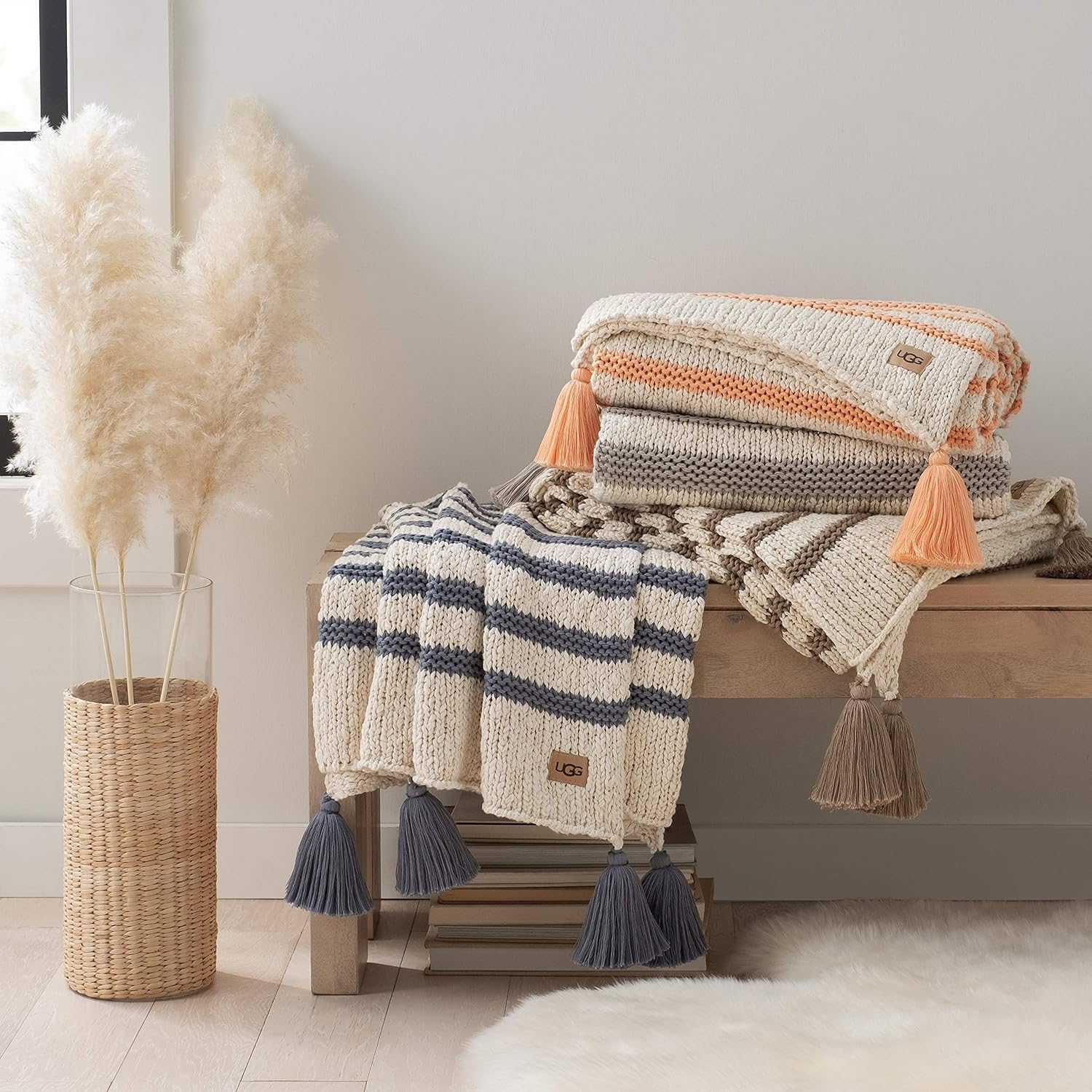 Amazing 🔥 UGG Ziomara Throw Pillow - Soft Knitted Decorative Accent Pillow - Square Cotton Couch Pillow - 20” x 20” - Tahoe Blue
