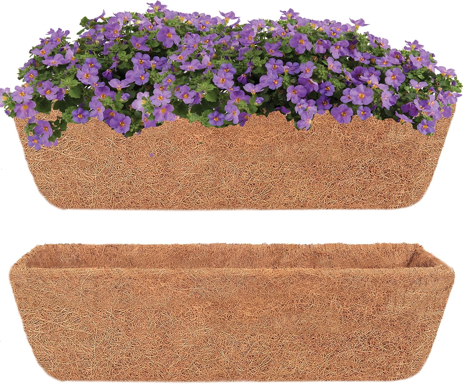 Y&M 30" Coco Liner for Window Box Deck Basket Planter Trough Coconut Fiber Liners 2pcs Trough Coco Liner Pre-Formed Replacement