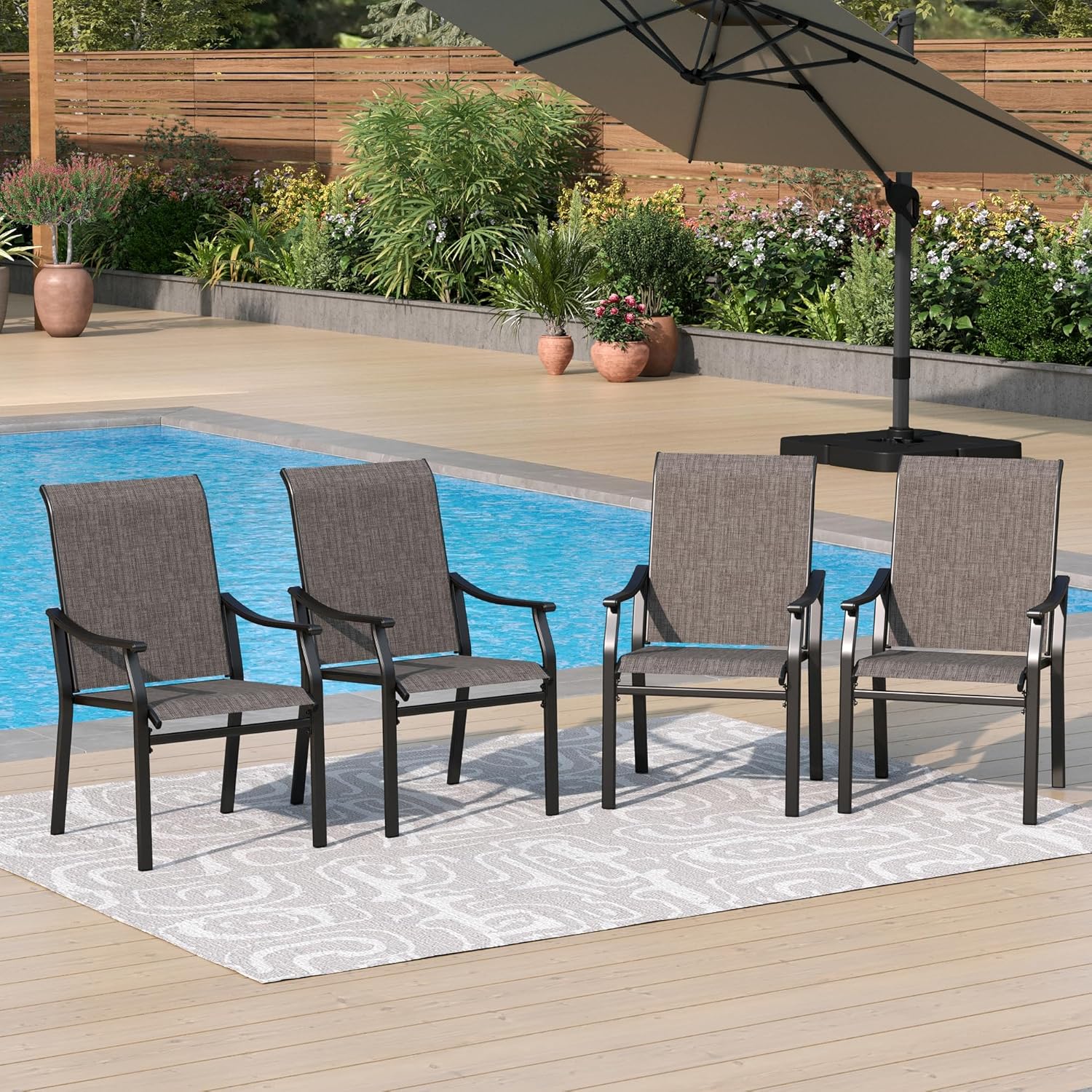 PHI VILLA Swivel Outdoor Chair Set of 6,Patio Swivel Rocking Chairs with Textilene Fabric and Metal Frame for All Weather,Outdoor Dining Chairs for Garden