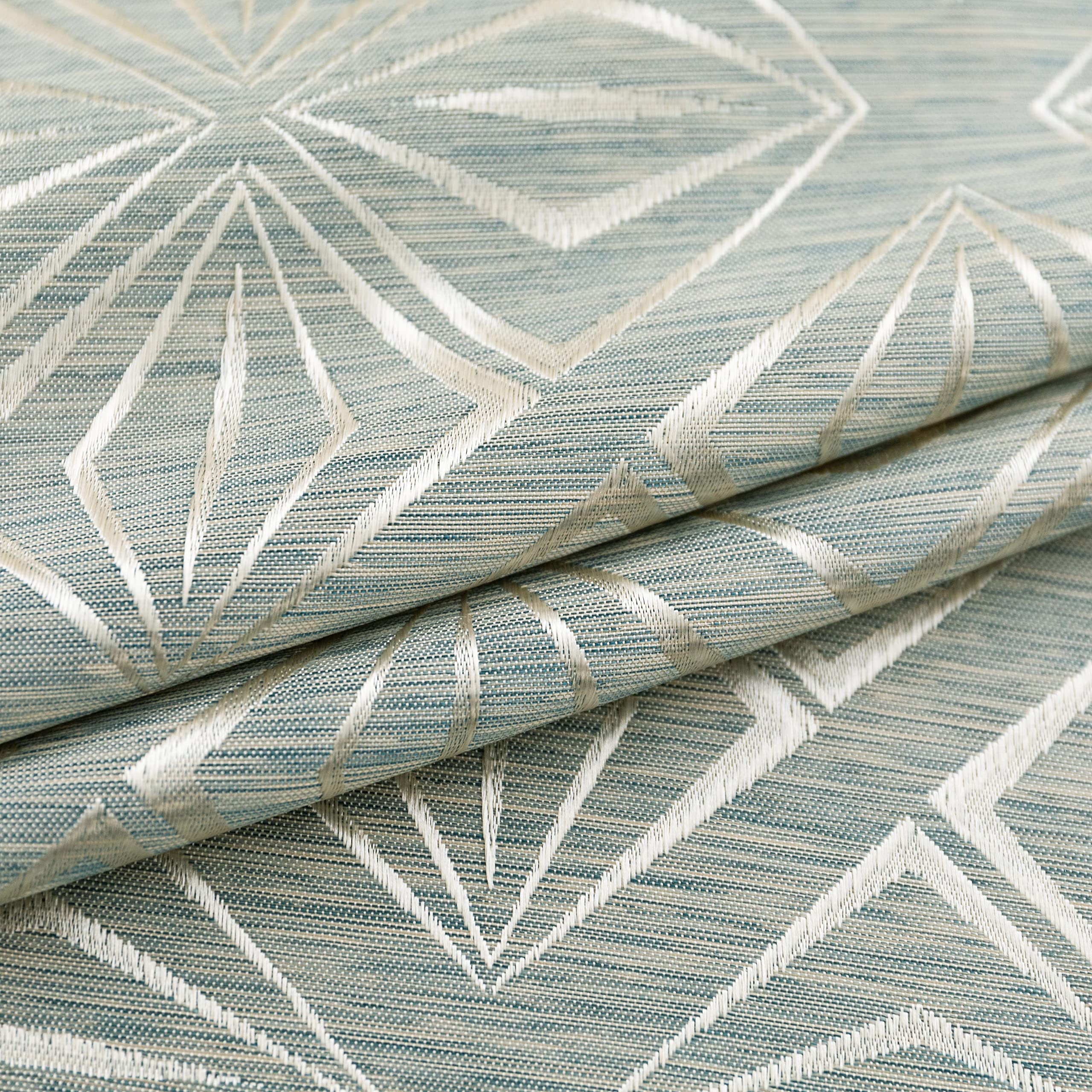 GIRASOLE HOME Par de cortinas jacquard semiopacas con estampado de rombos, cortina filtrante para salón, habitación e interiores, 2 paneles con ojales (140 x 235 cm, verde)