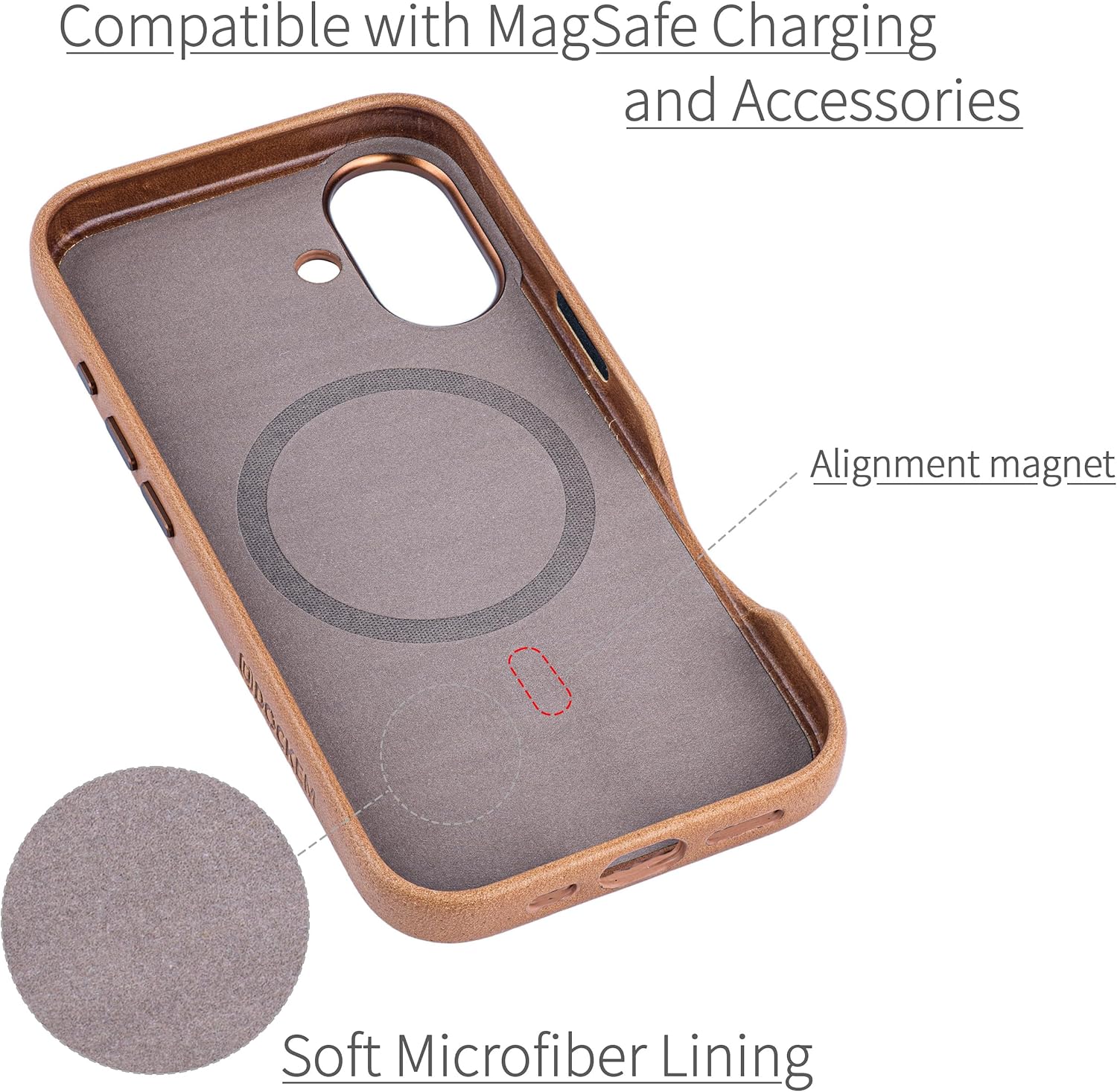 Dockem Genuine Leather Case V2 for iPhone 16 with Full Camera Control Cutout, Compatible with MagSafe (MSGL, Light Brown)