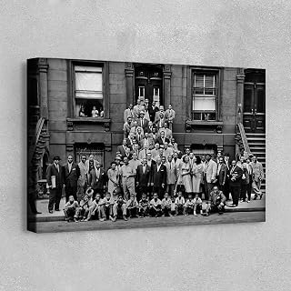 RileyCraftley A Great Day in Harlem Canvas Wall Art – 1958 Black and White Jazz Legends Group Photo – Historic Music Print – Gallery Wrapped Canvas Decor