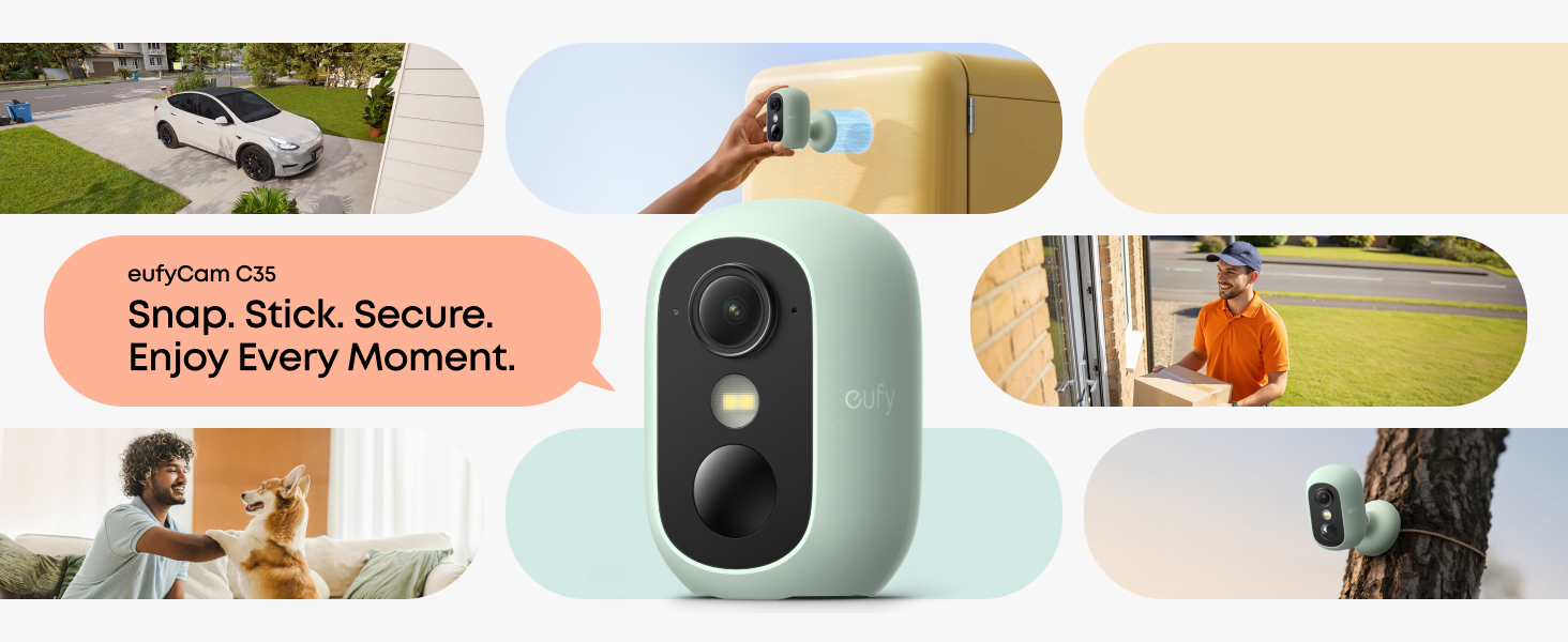 eufyCam C35 with Snap Stick Secure feature for flexible outdoor surveillance