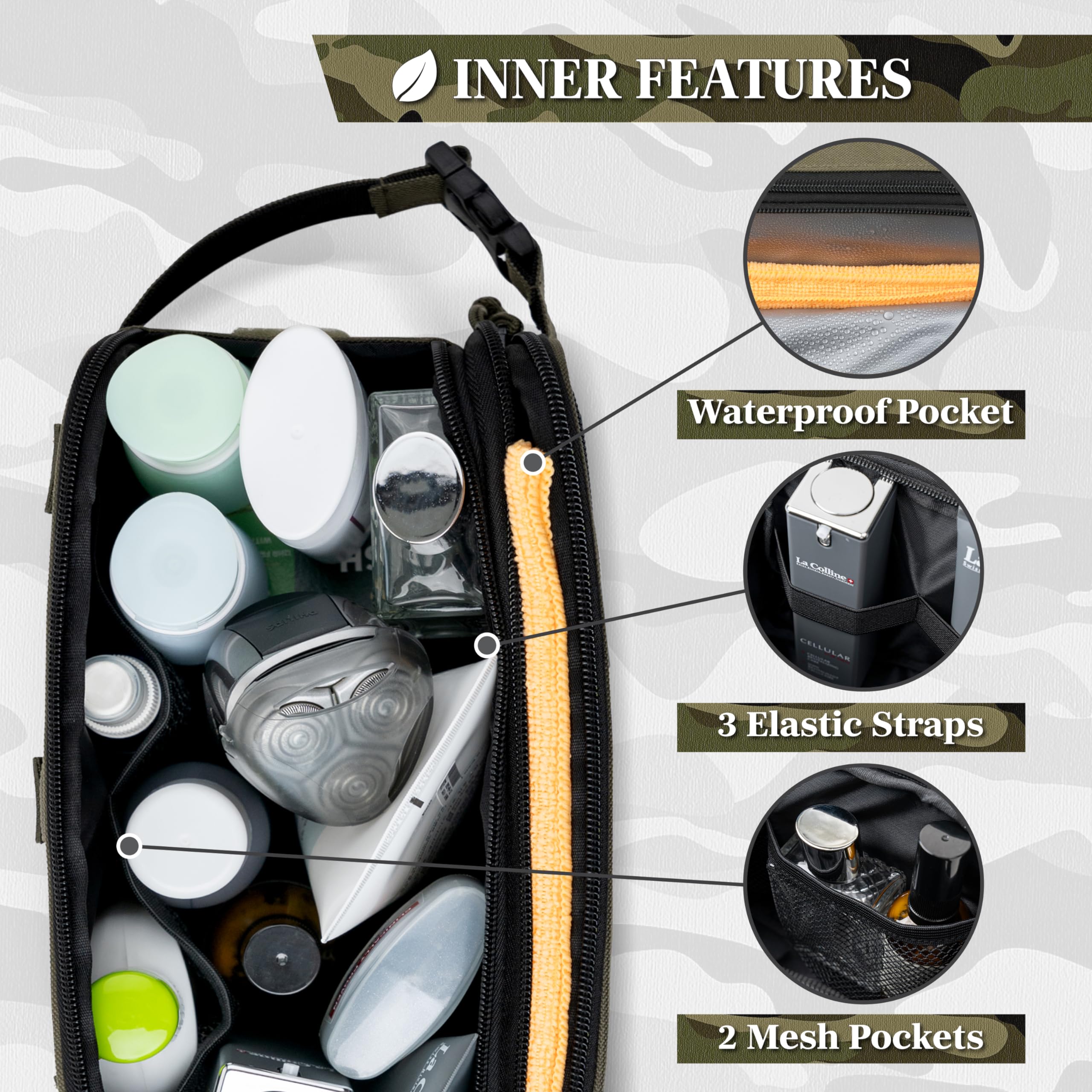 PAVILIA Taktische Kulturtasche für Herren, Hygiene-Reisetasche, Militär-Dopp-Kit, wasserabweisende Molle-Tasche, für Herren, Rasierpflege, Badezimmer, Dusche, Toilettenartikel, kleiner Organizer