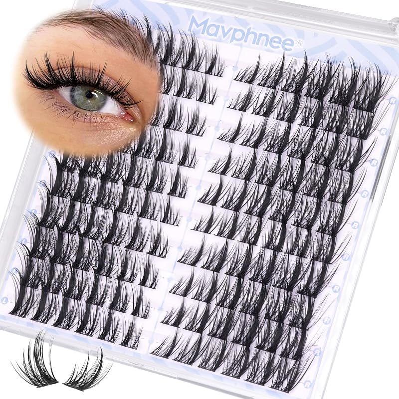 Cílios postiços em tufos Mavphnee, estilo manga, efeito cat eye, curvatura CD, 120 unidades