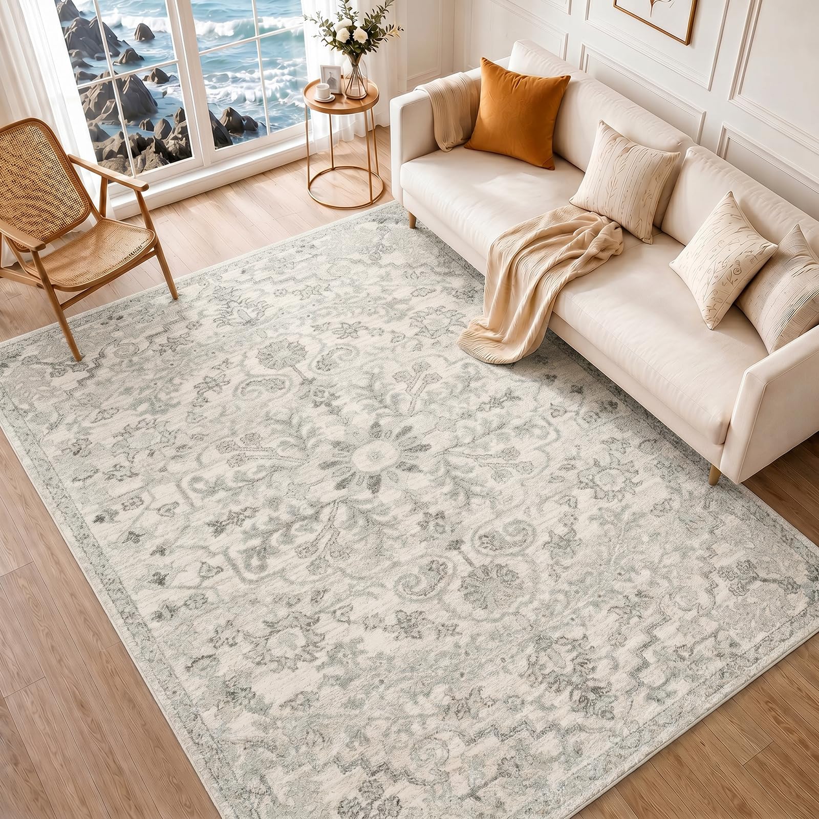 Livabliss Lou Asmara Vintage Rug, Living Room – 200x275 cm, Light Grey