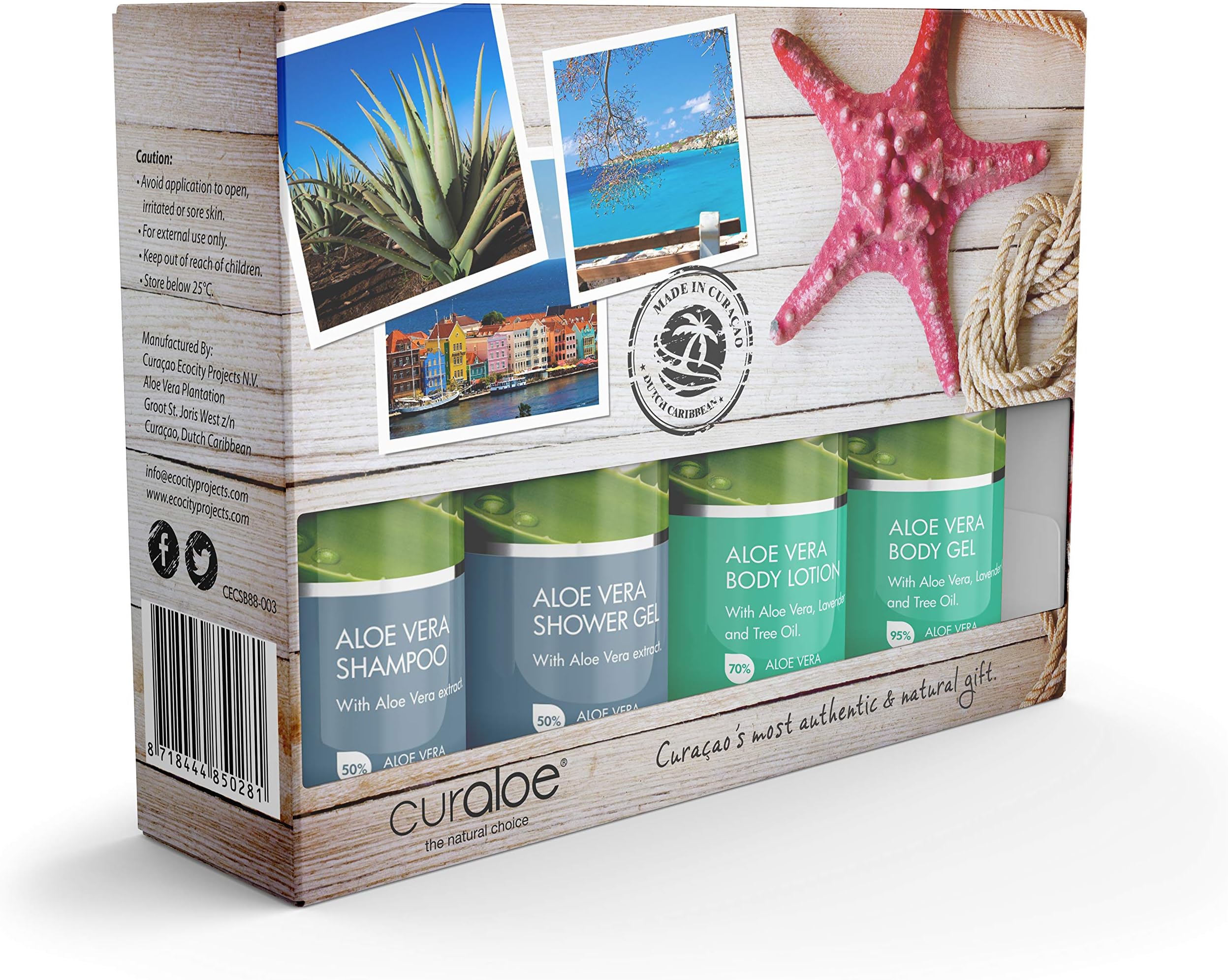 Aloe Vera Gift Set by Curaloe| Organic Body Gel, Bath/Shower Gel, Hair Shampoo, Body Lotion Samples| Great Value for Women and Men| Pure - The Plant in a Bottle | TSA Approved Travel Size 4 Pack