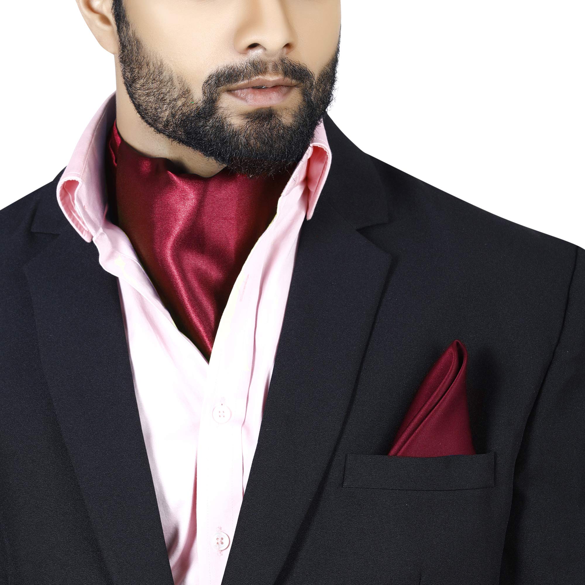 Jacquard Microfiber Neckwear Ascot and Matching Pocket Square Set for Men