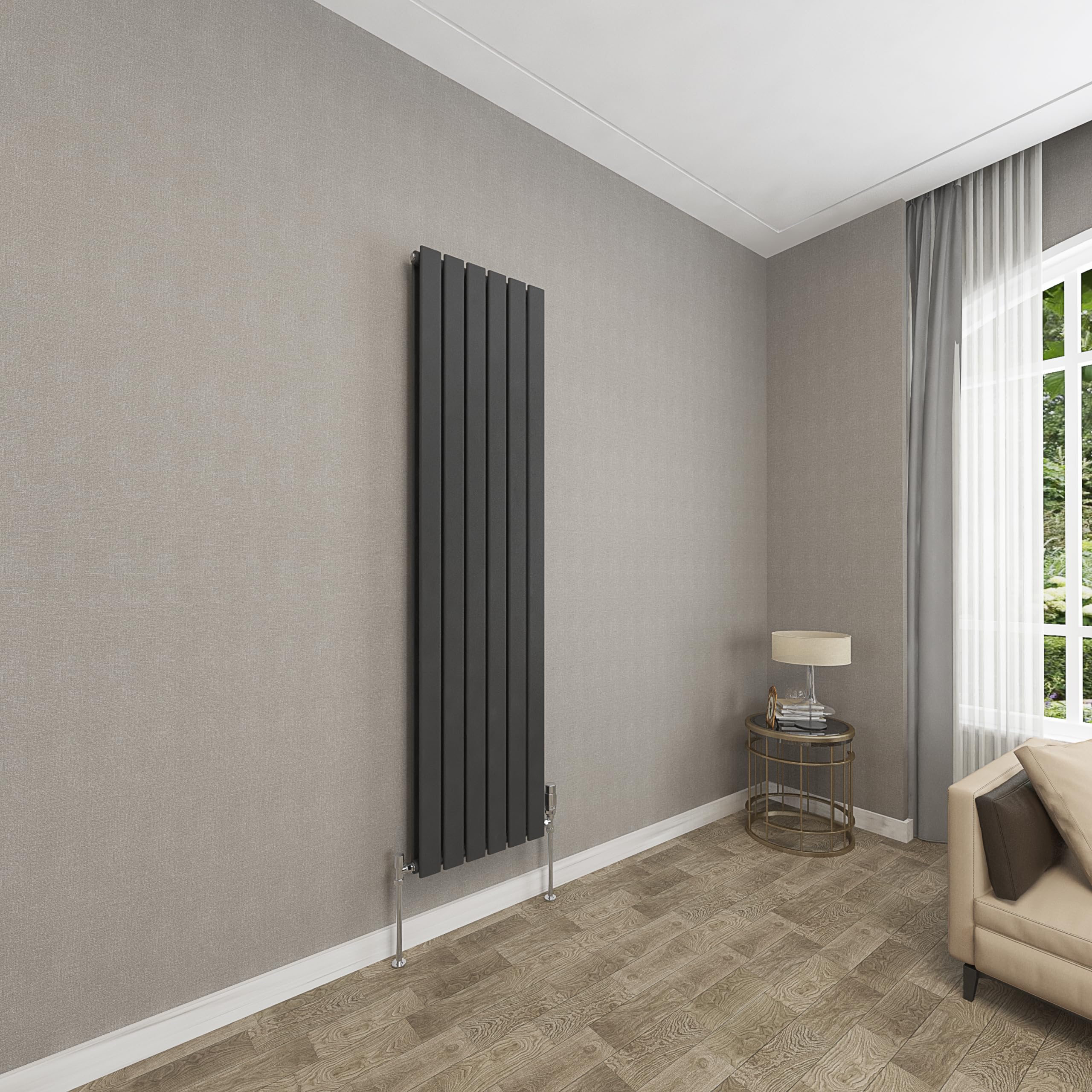 Sky Bathroom Black | 1600X408mm Vertical Designer Radiators Flat Panel Double Panel Central Heating Radiator