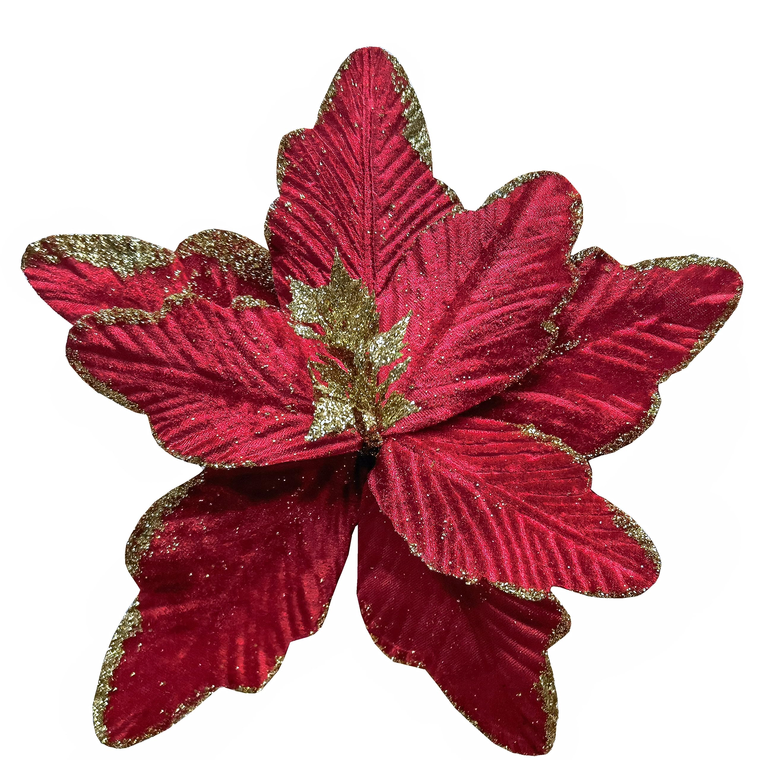 M2cbridge Large Christmas Poinsettia Glitter Foldable Floral Picks Stems for Christmas Tree Decorations Wedding Centerpiece (6pcs Wine Red)