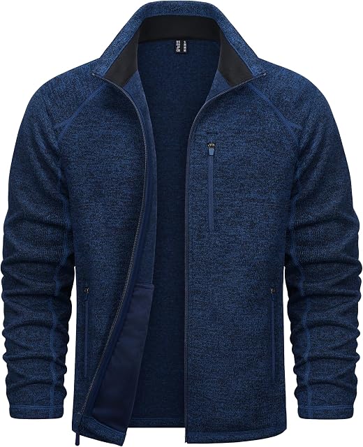 TACVASEN Hommes Vestes en polaire Full Zip Up Veste légère Casual Soft Hiking Sweaters Hiver Manteaux chauds avec poches