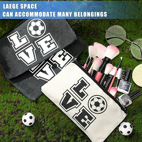 Miniatura 4 de Amylove Bolsa de maquillaje de fútbol, 20 piezas, bolsa de viaje con palabras, artículos de tocador con cremallera, portátil, para mujeres, amantes