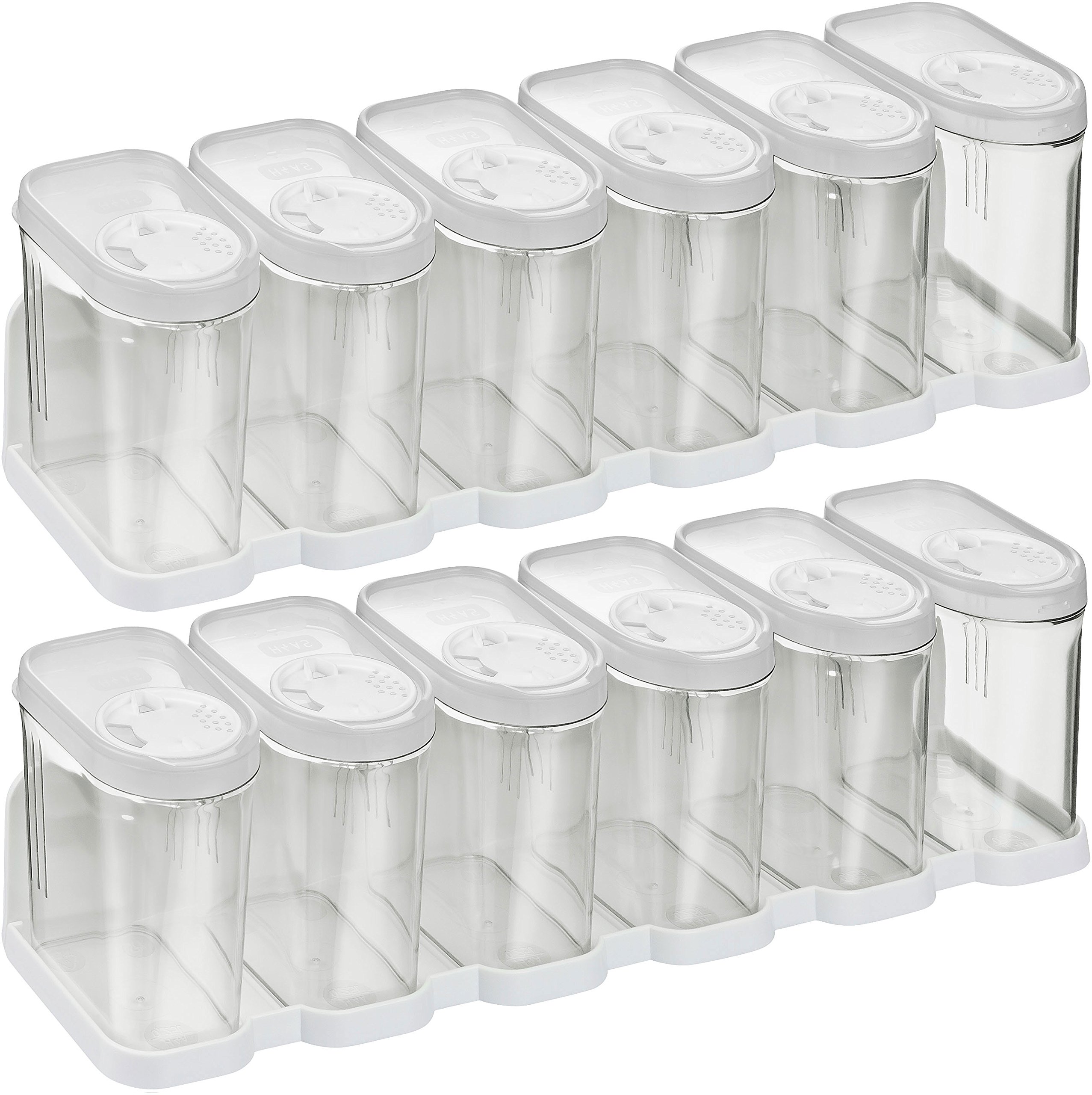 Kigima lot de 12 boîtes à épices boîtes verseuses boîtes de conservation avec 2 étagères (blanches, 0,25 l)